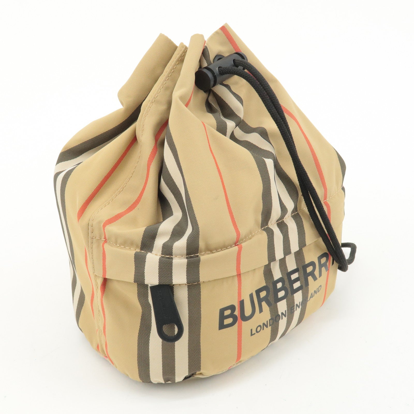 Burberry Nova Plaid Nylon Drawstring Bag Hand Bag Beige