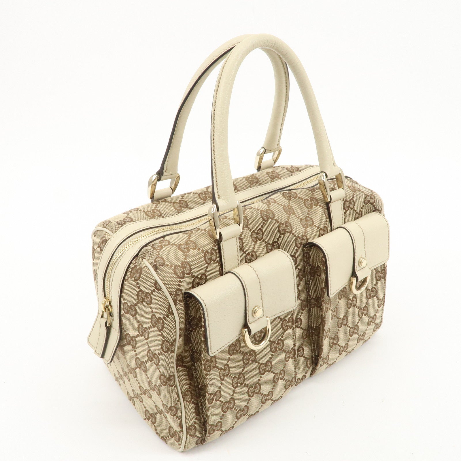 GUCCI Abbey GG Canvas Leather Mini Boston Bag Beige Ivory 153026