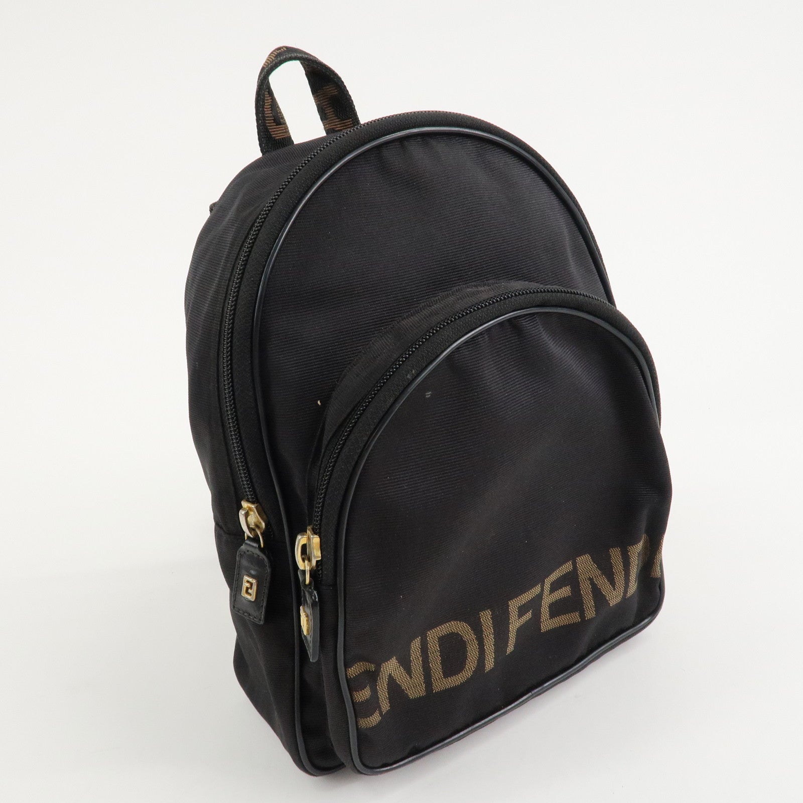 FENDI Nylon Leather Logo Back Pack Ruck Sack Black 26419