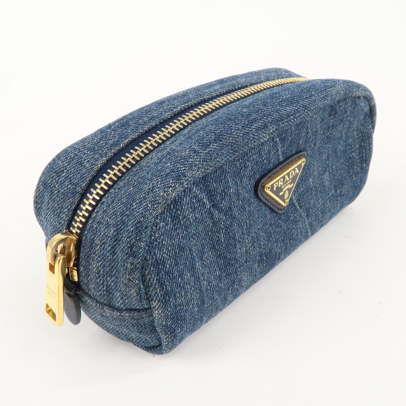 PRADA Logo Denim Cosmetic Pouch Blue