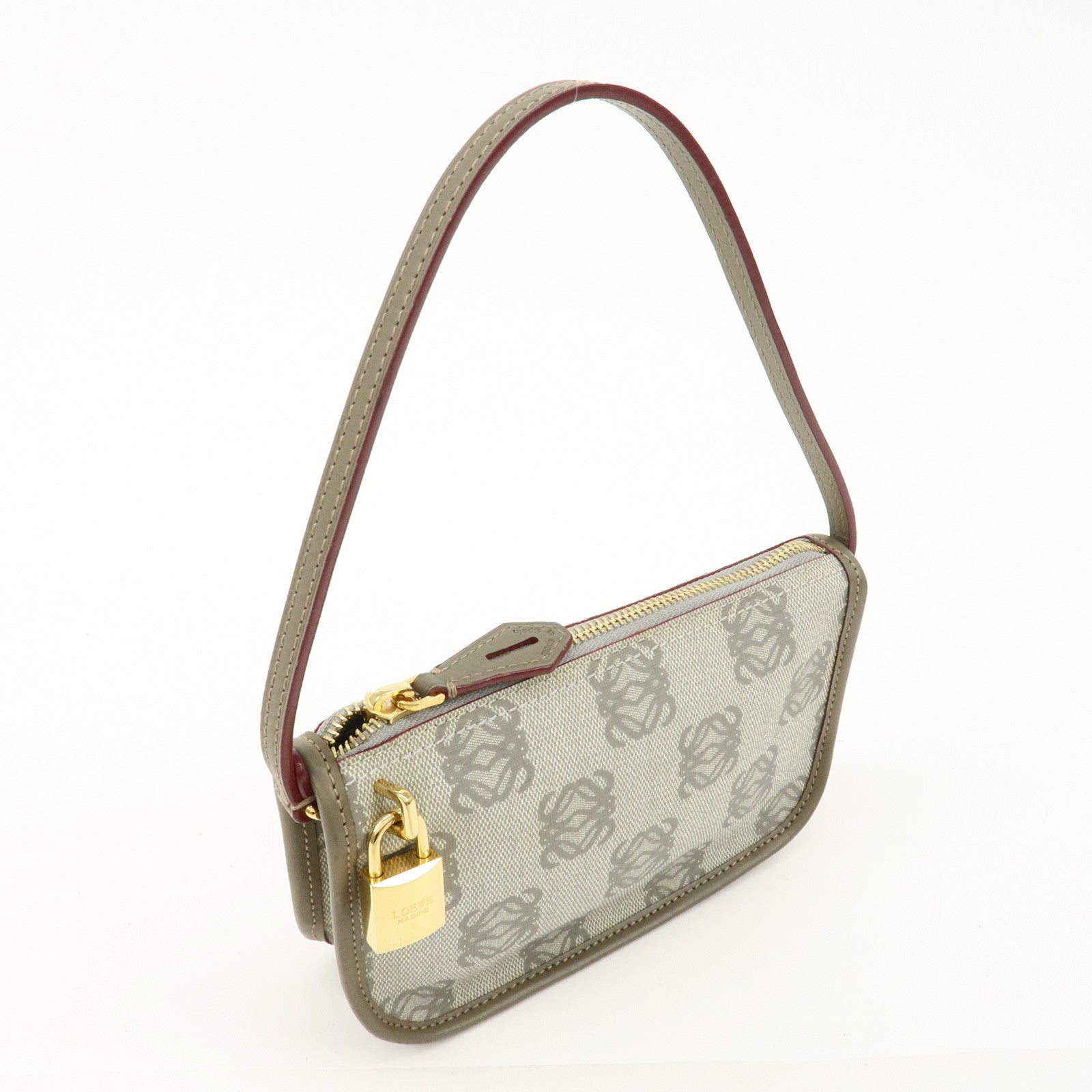 LOEWE Anaglam PVC Leather Accessory Pouch Hand Bag Gray