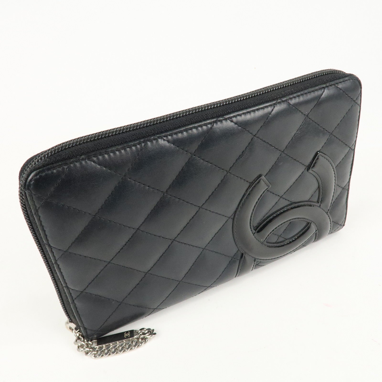 CHANEL Cambon Line Leather Round Zippy Long Wallet Black A26710