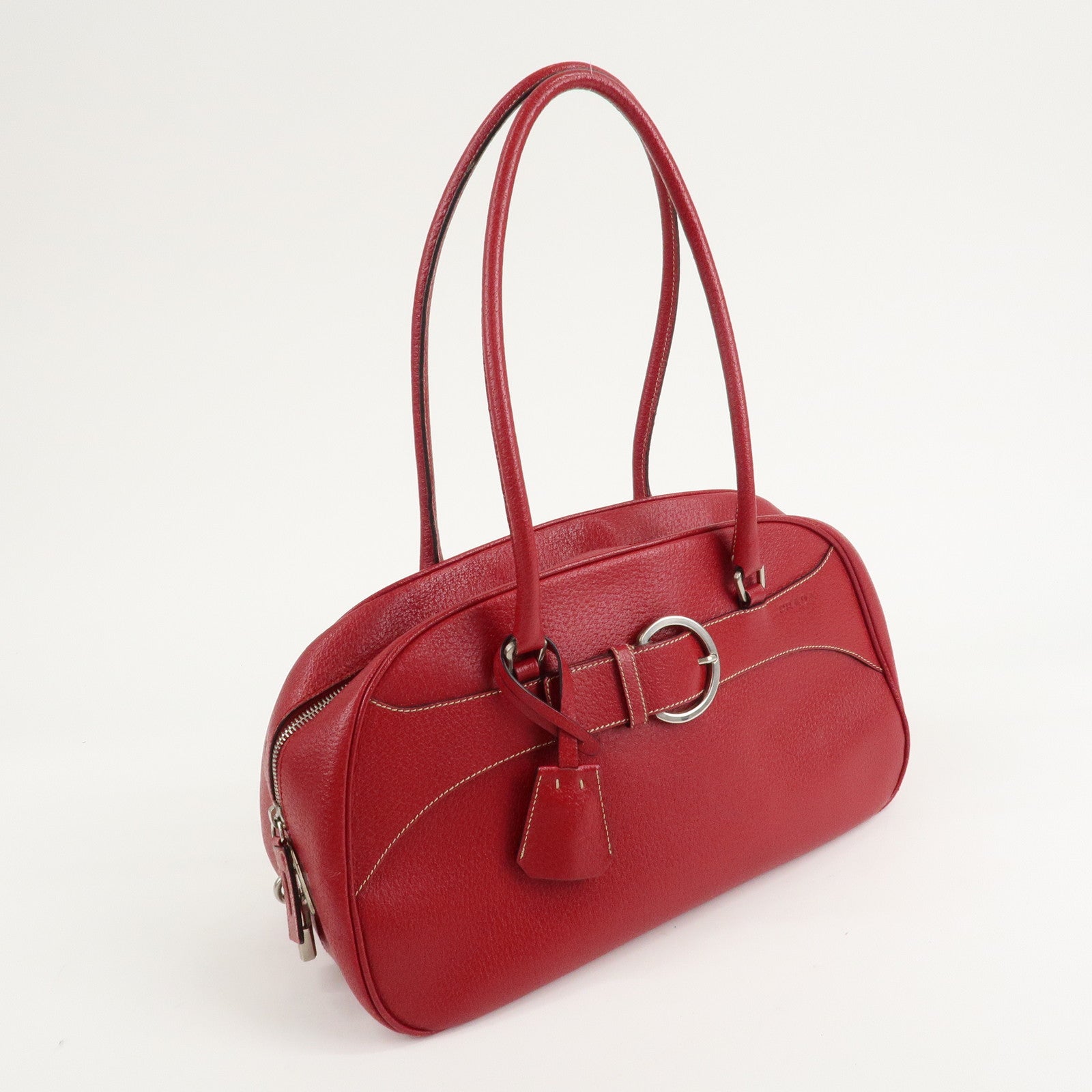 PRADA Leather Shoulder Bag Hand Bag Red B10748 F/S Used