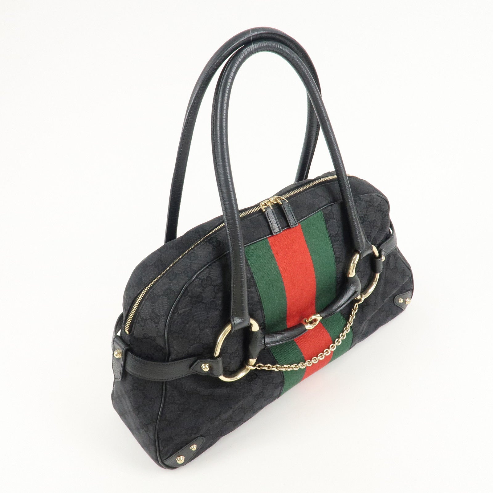 GUCCI Sherry Horsebit GG Canvas Leather Boston Bag 131021 Used