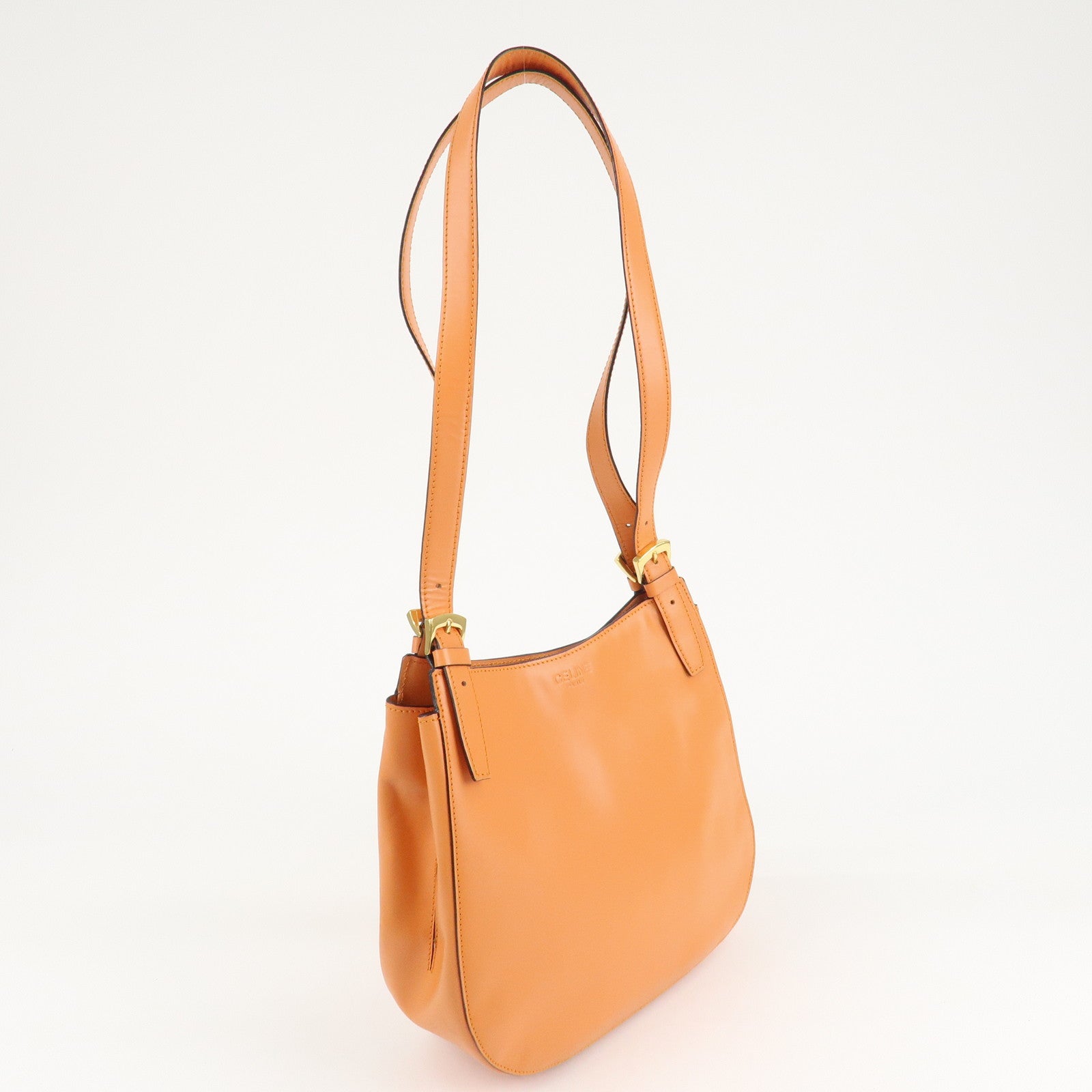 CELINE Leather Shoulder Bag Orange Used