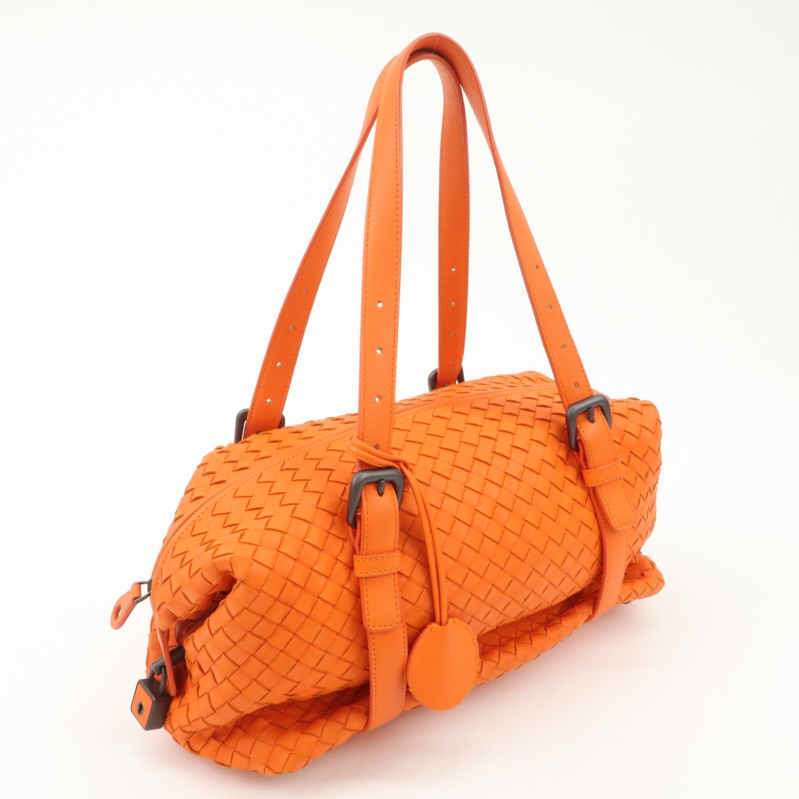 BOTTEGA VENETA Intrecciato Leather Boston Bag Hand Bag Orange