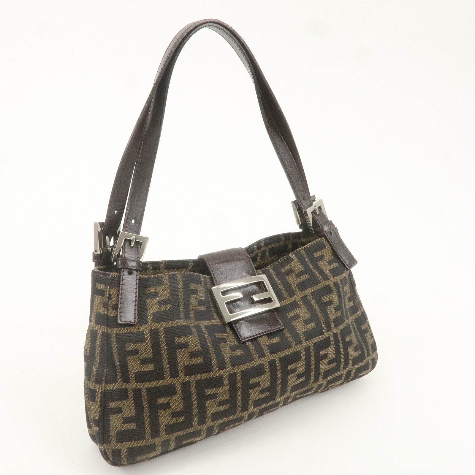 FENDI Zucca Canvas Leather Shoulder Bag Brown Black 234826583