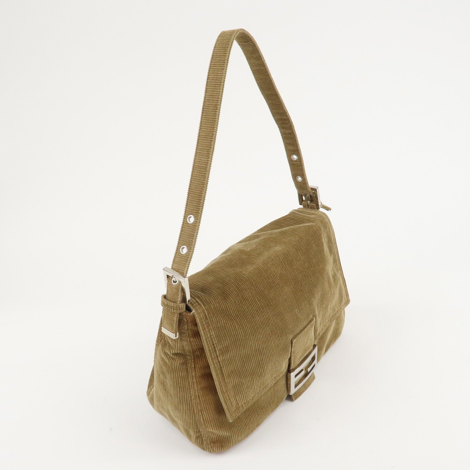 FENDI Mamma Baguette Corduroy  Shoulder Bag Khaki 26325 Used