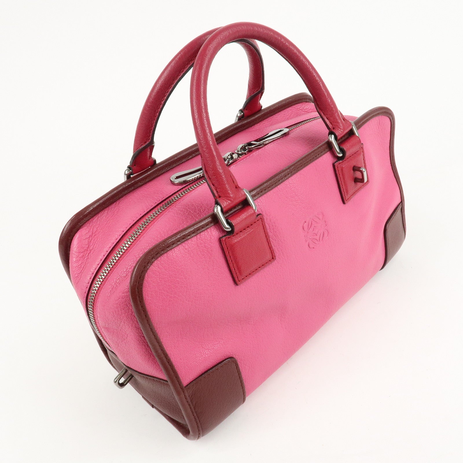 LOEWE Anagram Leather Amazona 28 Hand Bag Pink Bordeaux Used