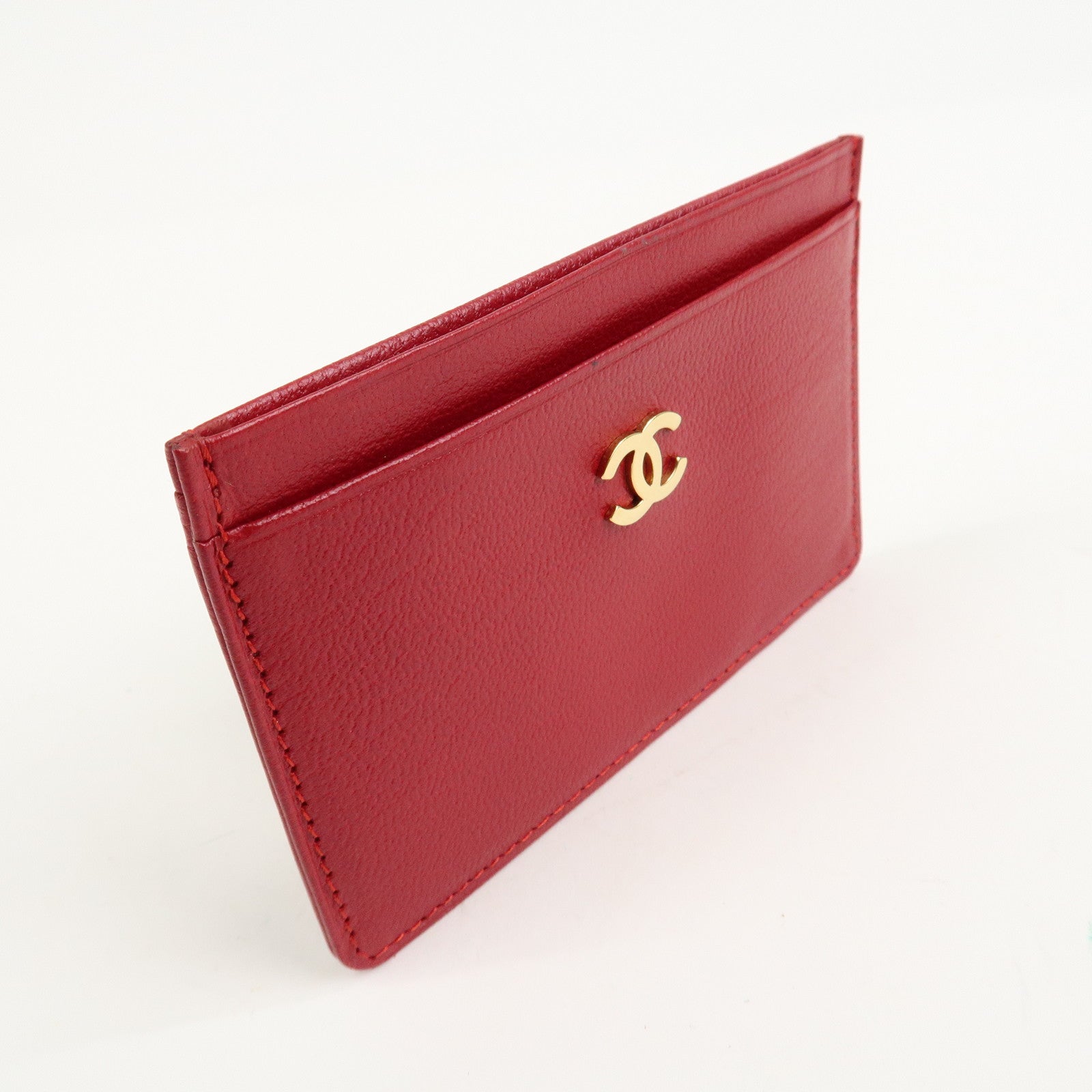 CHANEL Leather Card Case Red 7073714 Used