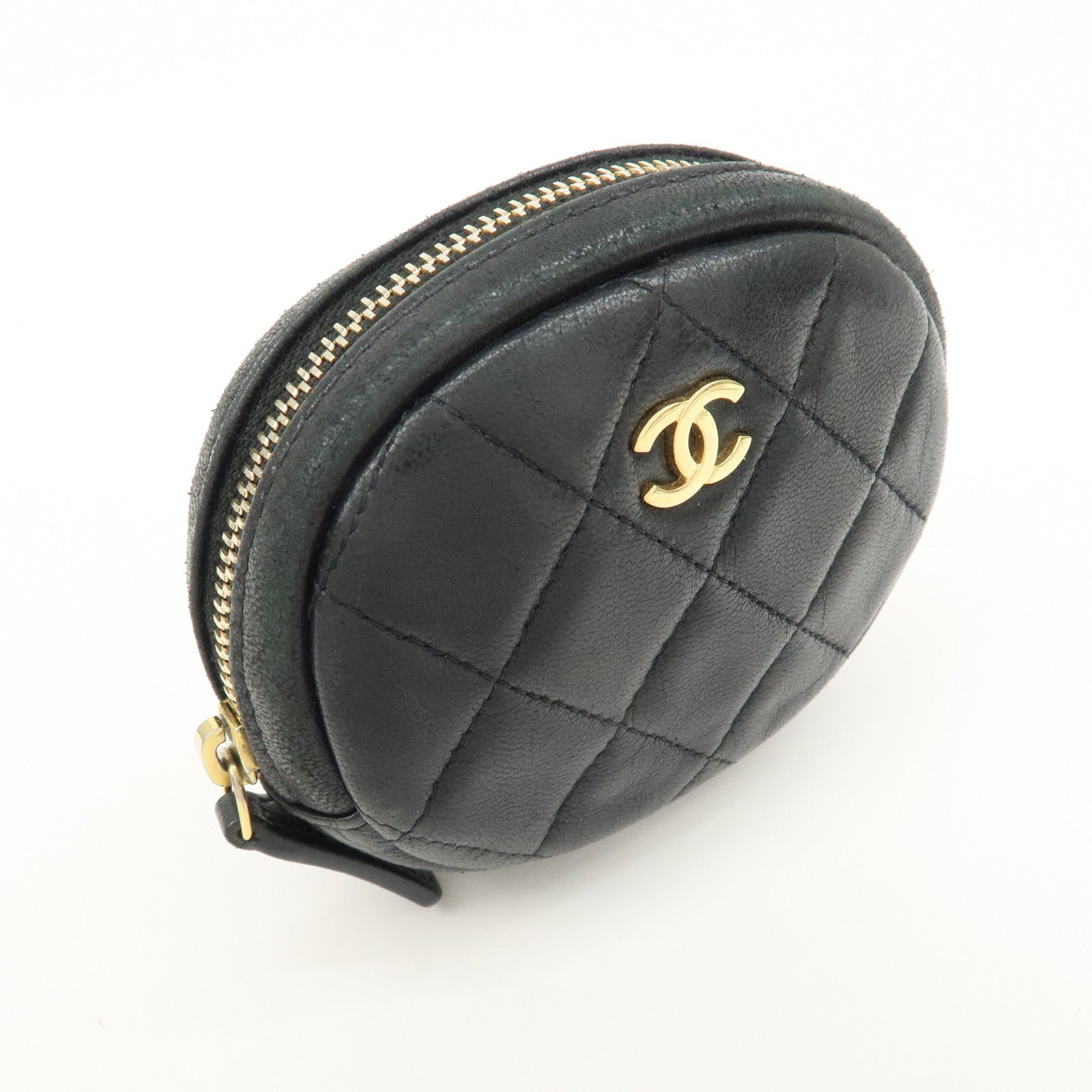 CHANEL Matelasse Lamb Skin COCO Mark Coin Case Black Used