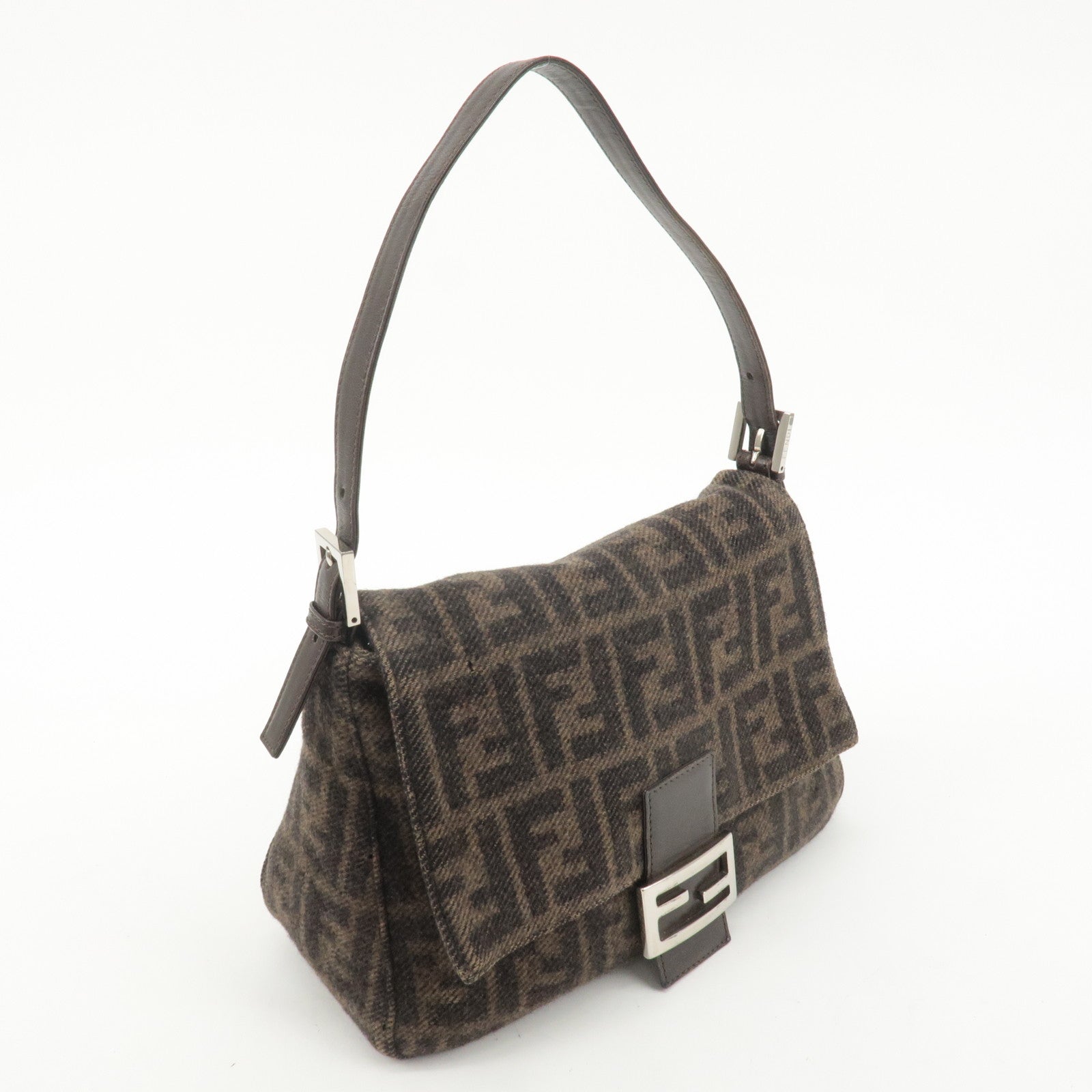 FENDI Mamma Baguette Zucca Wool Leather Shoulder Bag 26325 Used