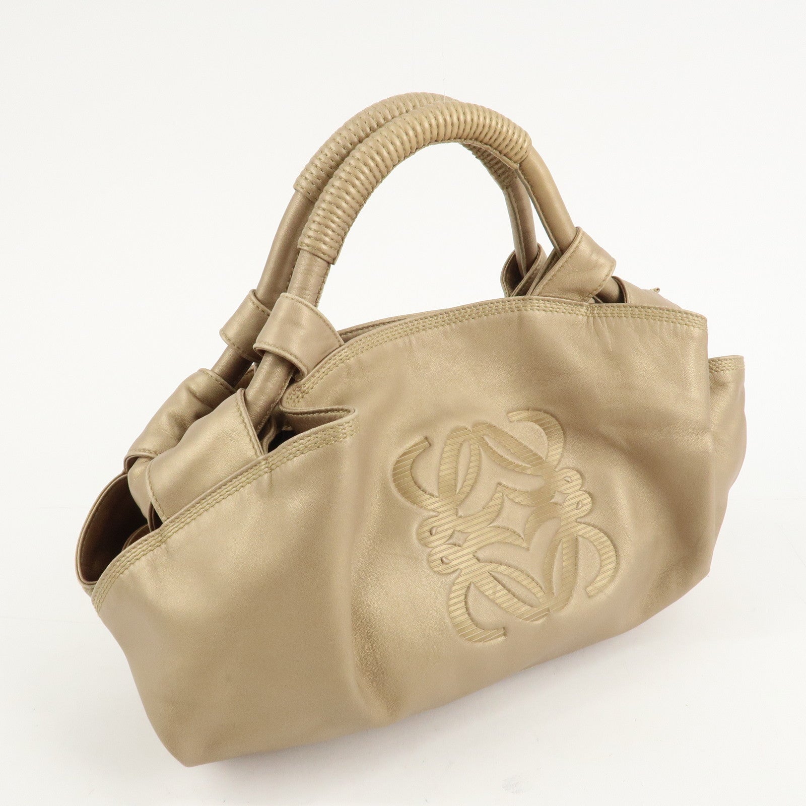 LOEWE Anagram Leather Nappa Aire Hand Bag Tote Bag Gold