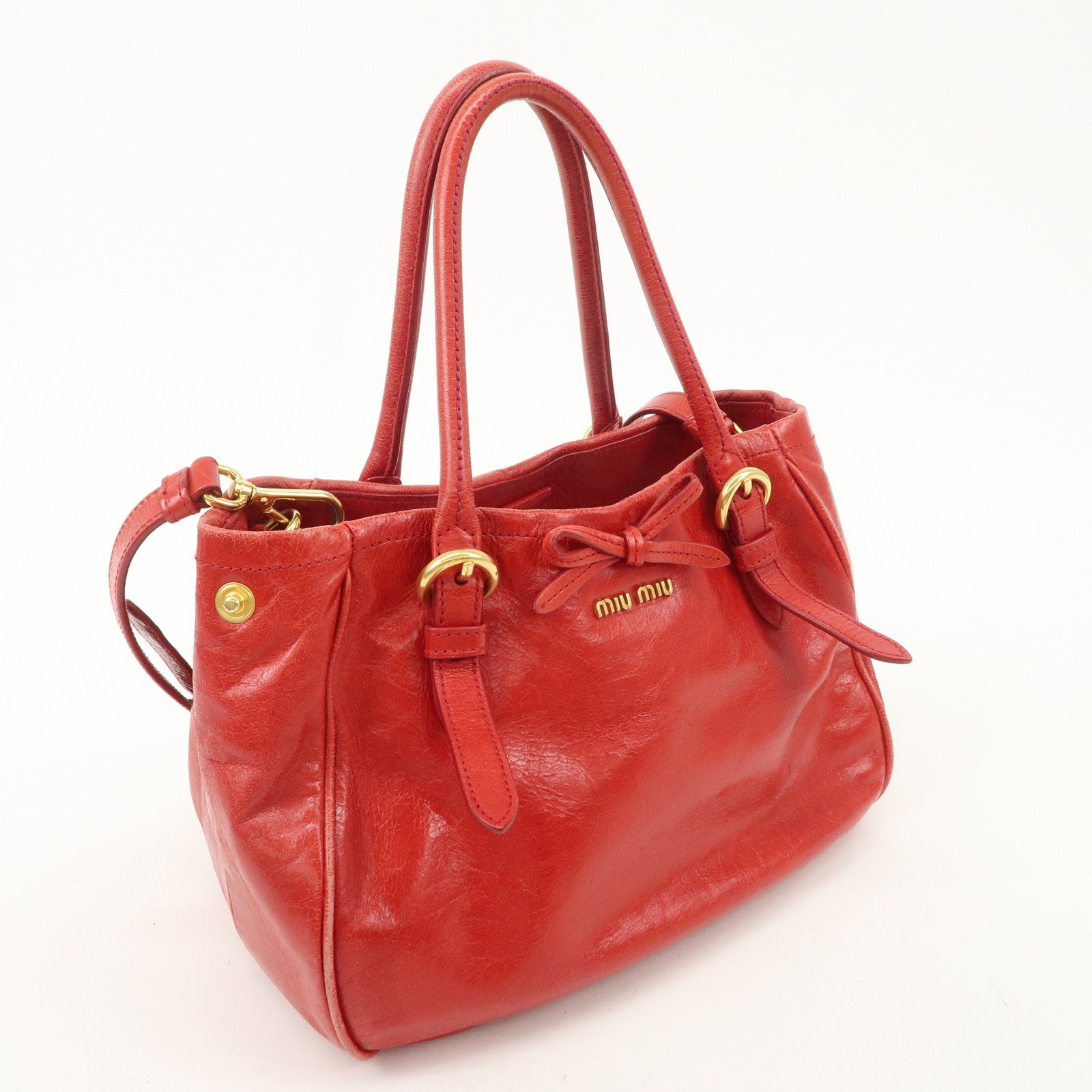 MIU MIU Leather 2WAY Bag Hand Bag Shoulder Bag Gold HDW Red Used