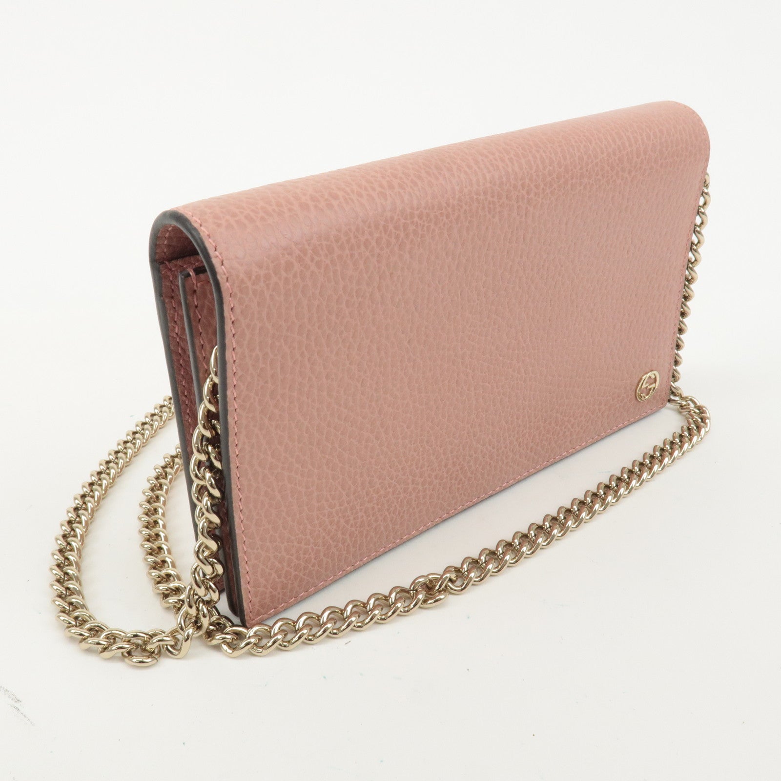 GUCCI Interlocking G Leather Chain Wallet Pink 466506