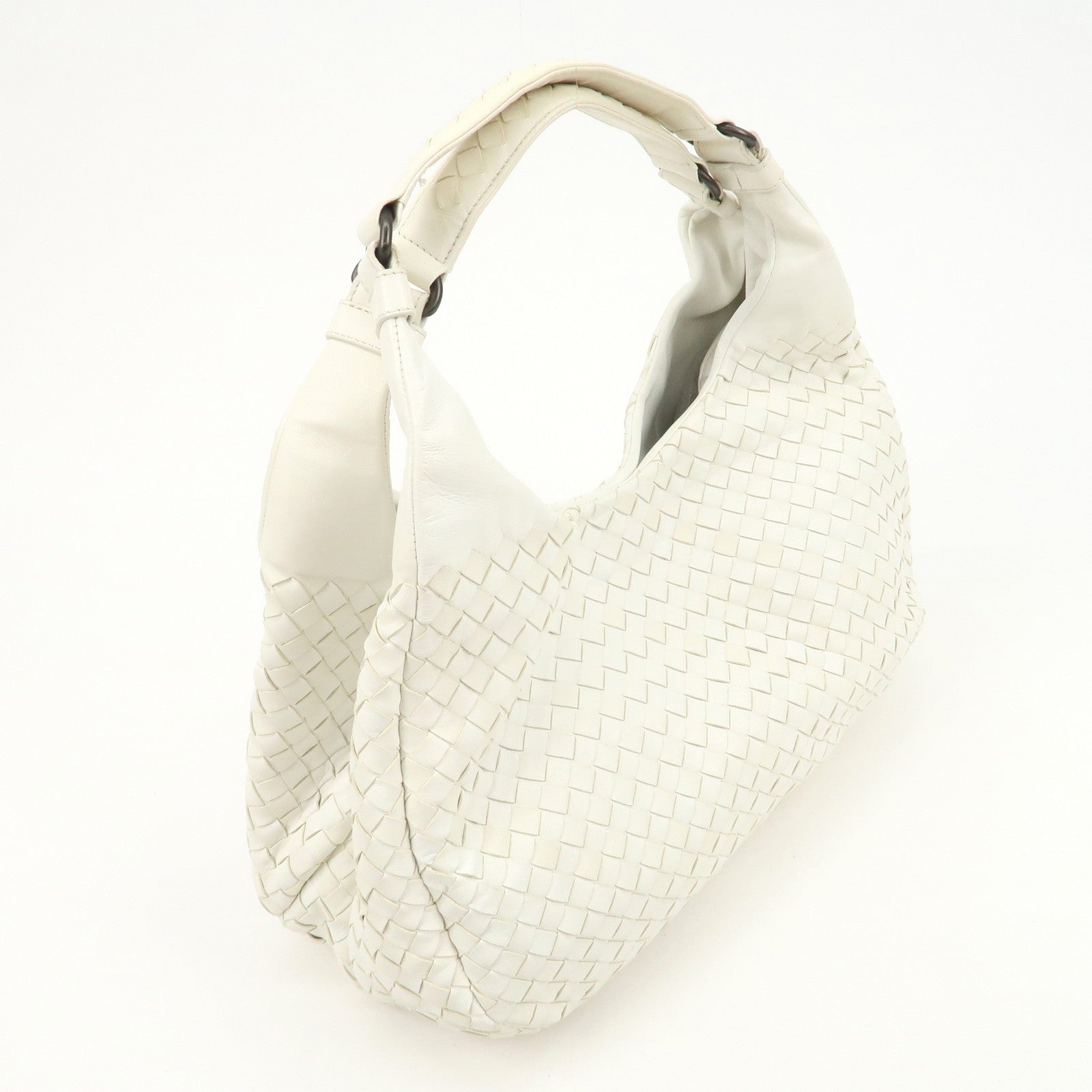 BOTTEGA VENETA Intrecciato Leather Campana Shoulder Bag White 125787