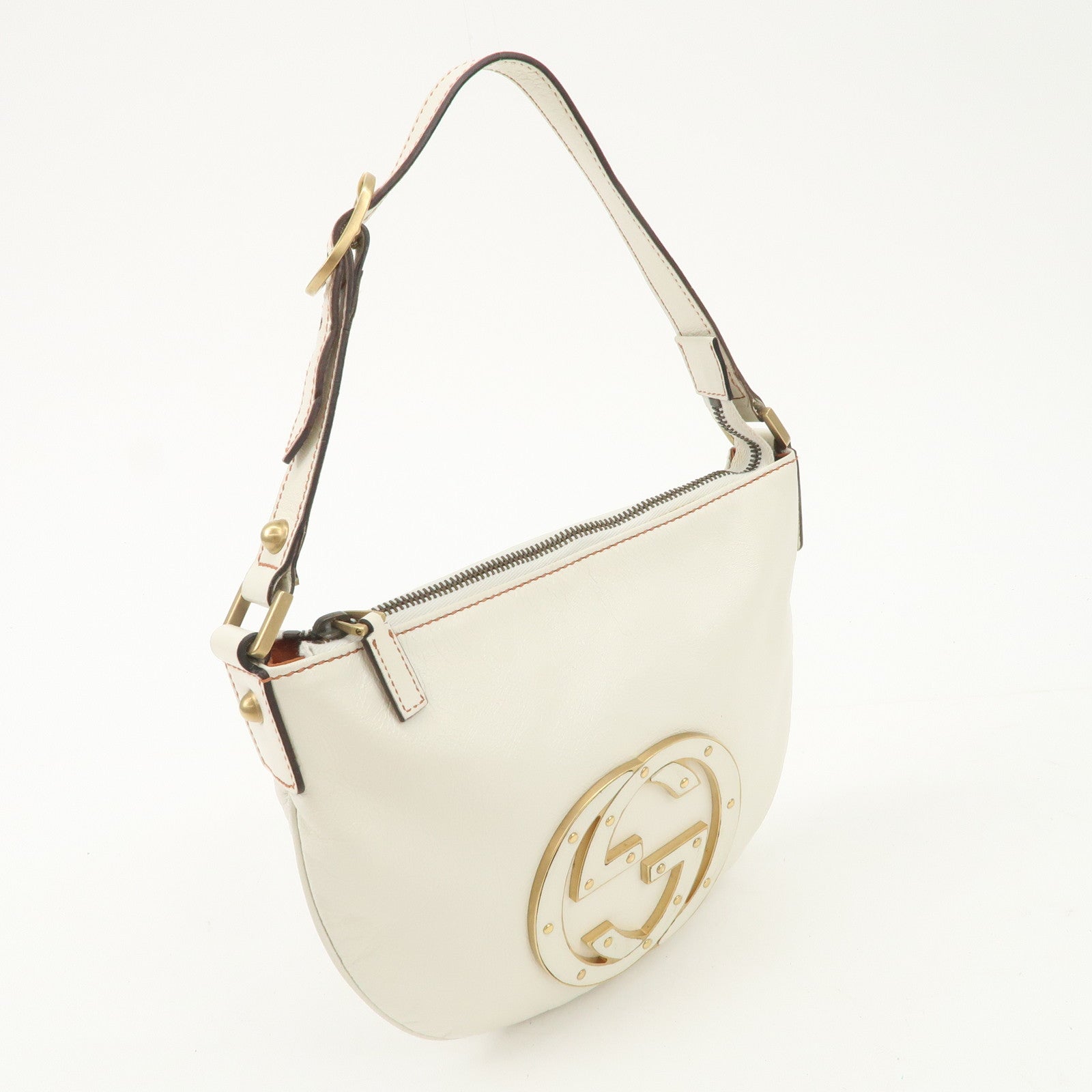 GUCCI Blondie Leather Shoulder Bag GG Logo White 121552 Used