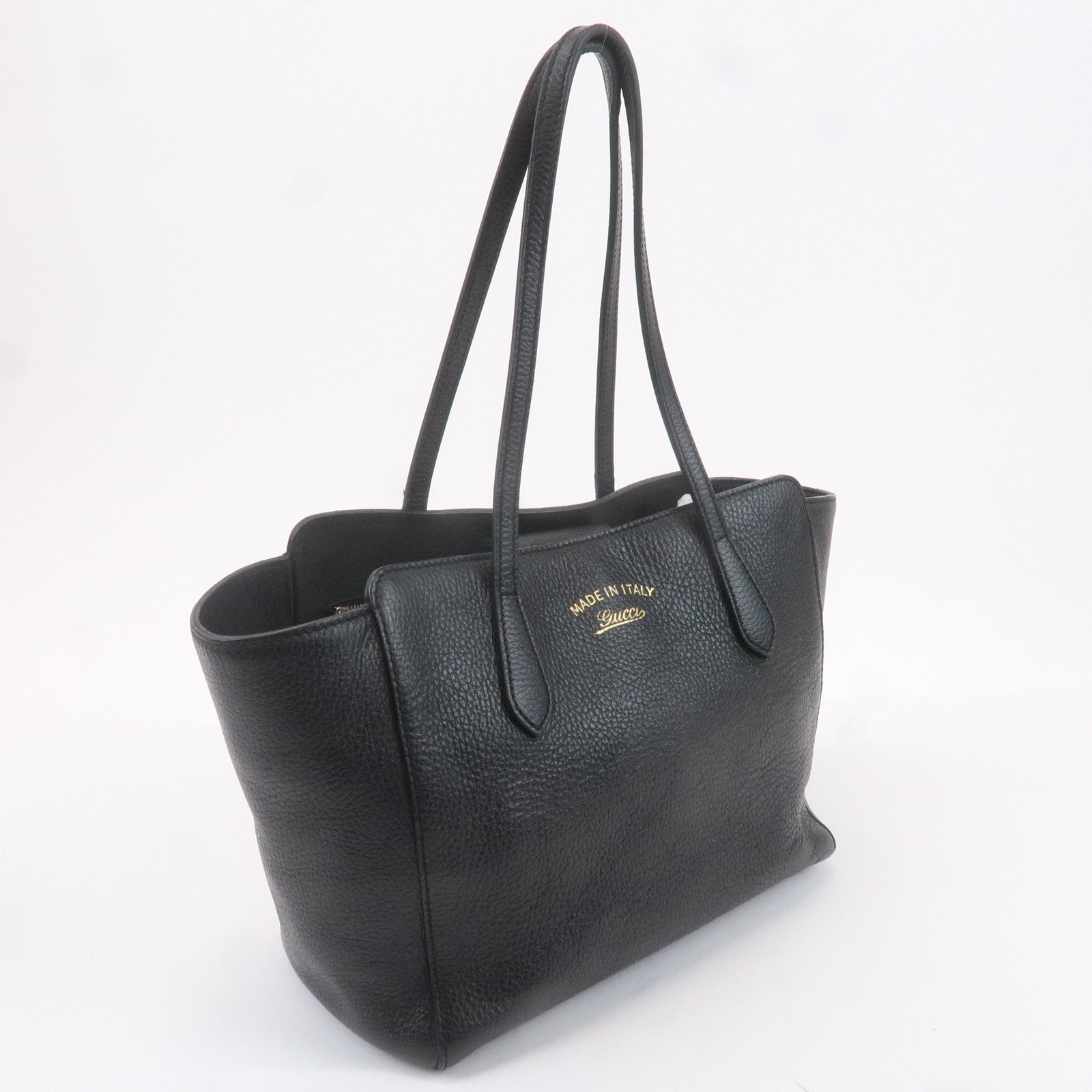 GUCCI Leather Swing Medium Tote Bag Black 354408