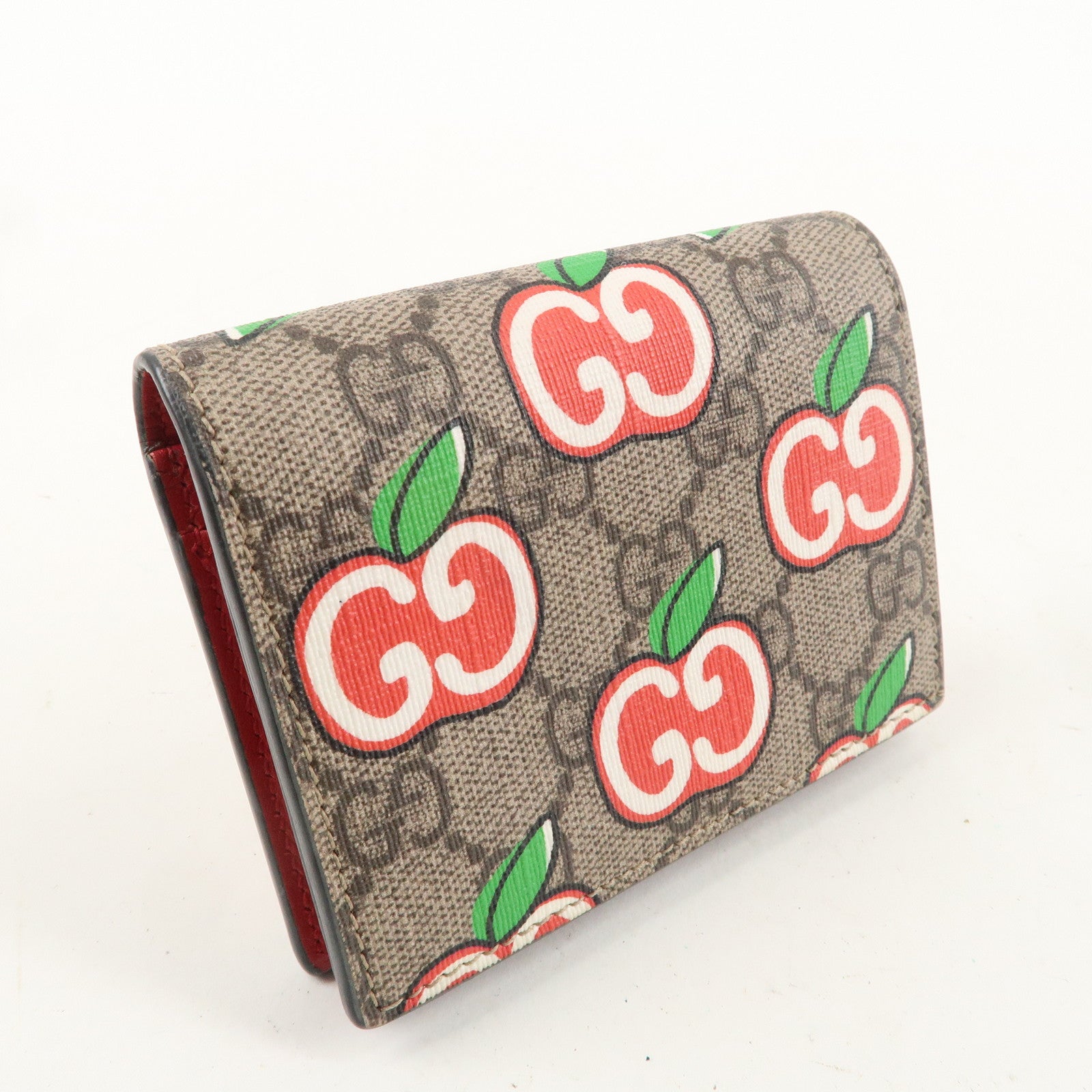 GUCCI GG Apple GG Supreme Canvas Bi-fold Wallet Beige Red 624641