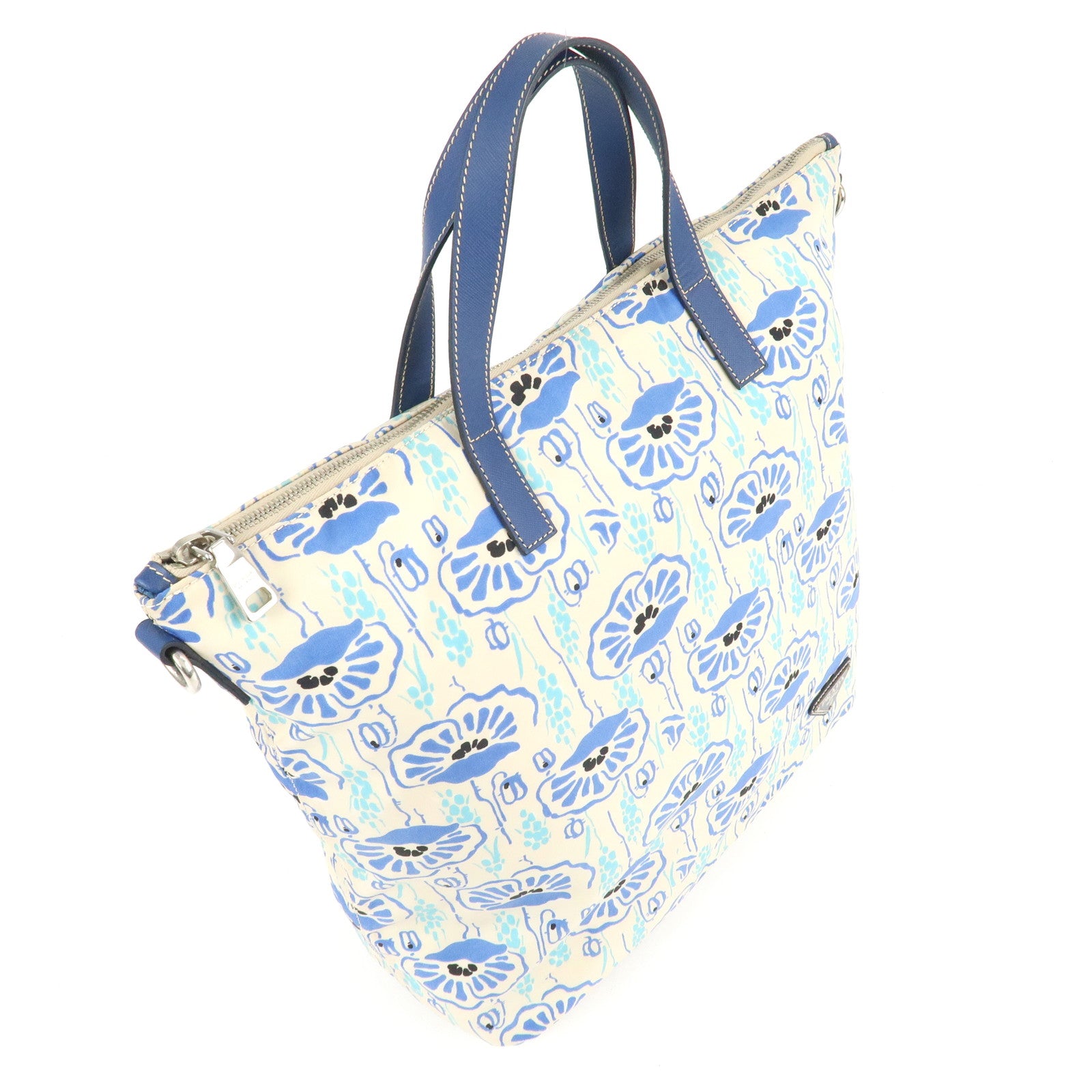 PRADA Nylon Leather 2Way Tote Bag White Blue