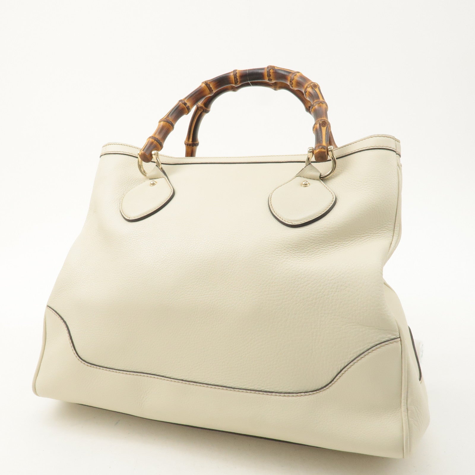 GUCCI Bamboo Leather Hand Bag Ivory 282317