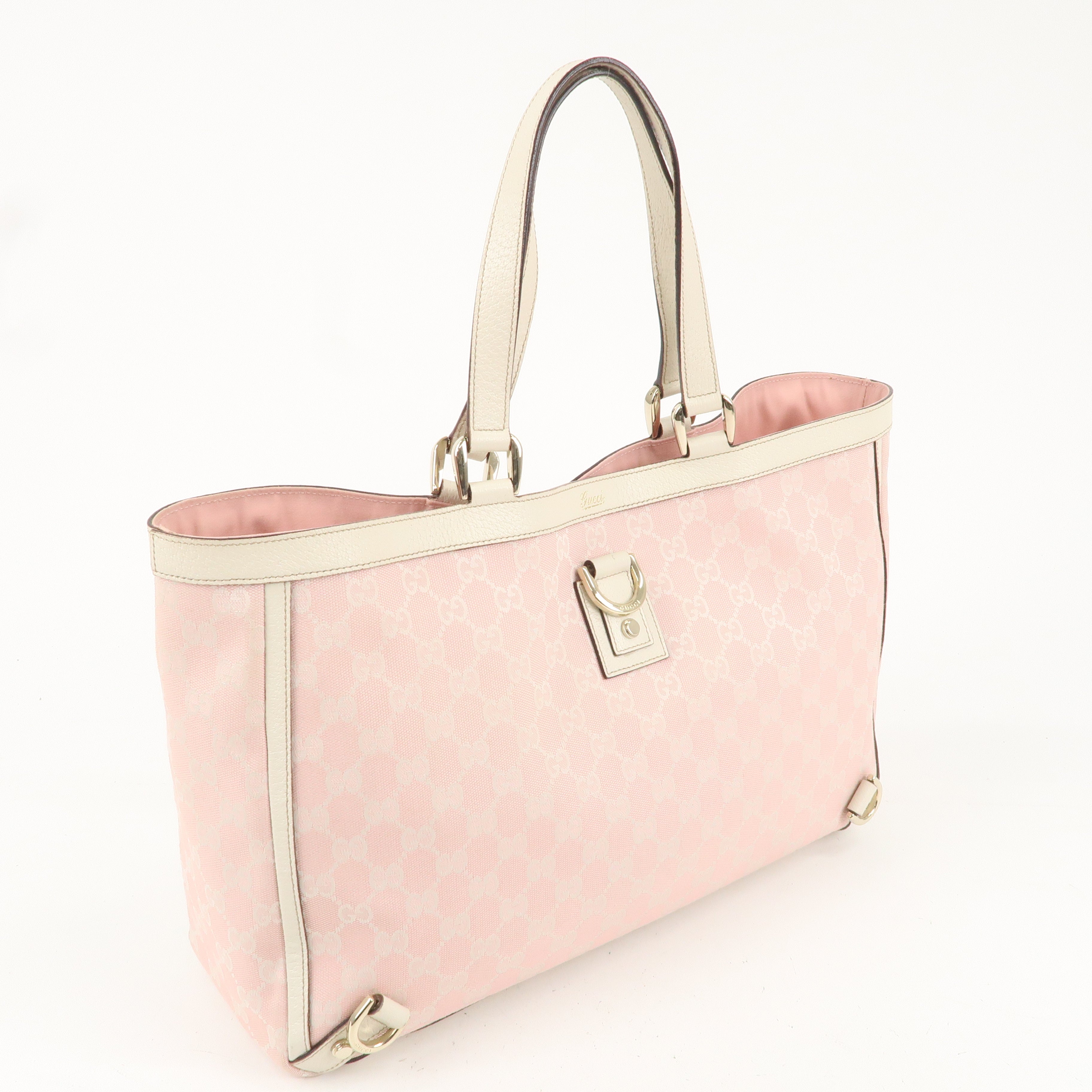 GUCCI Abbey Line GG Canvas Leather Tote Bag Pink 141472