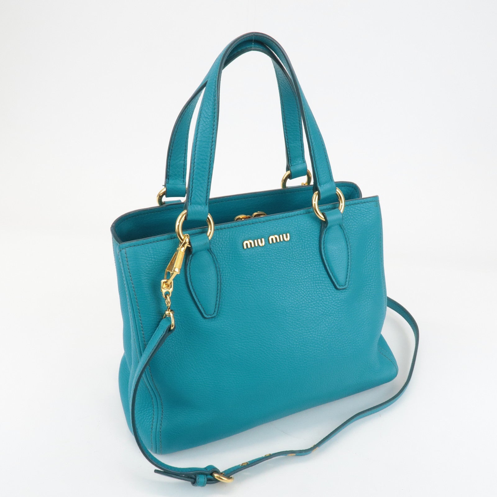 MIU MIU Leather Vitello Caribbean 2Way Shoulder Bag Blue RT0757 Used