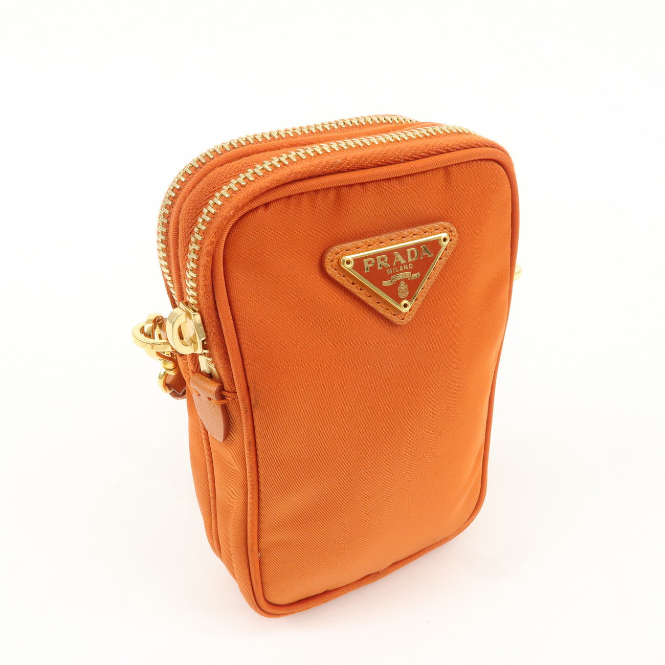 PRADA Logo Nylon Leather Small Shoulder Bag Crossbody Bag Orange