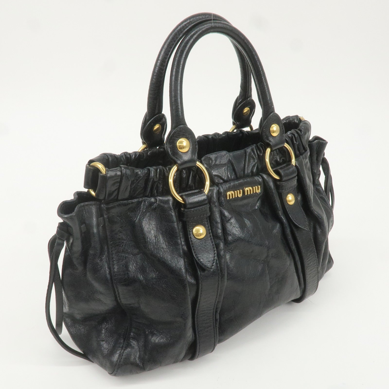 MIU MIU Leather 2WAY Bag Hand Bag Black