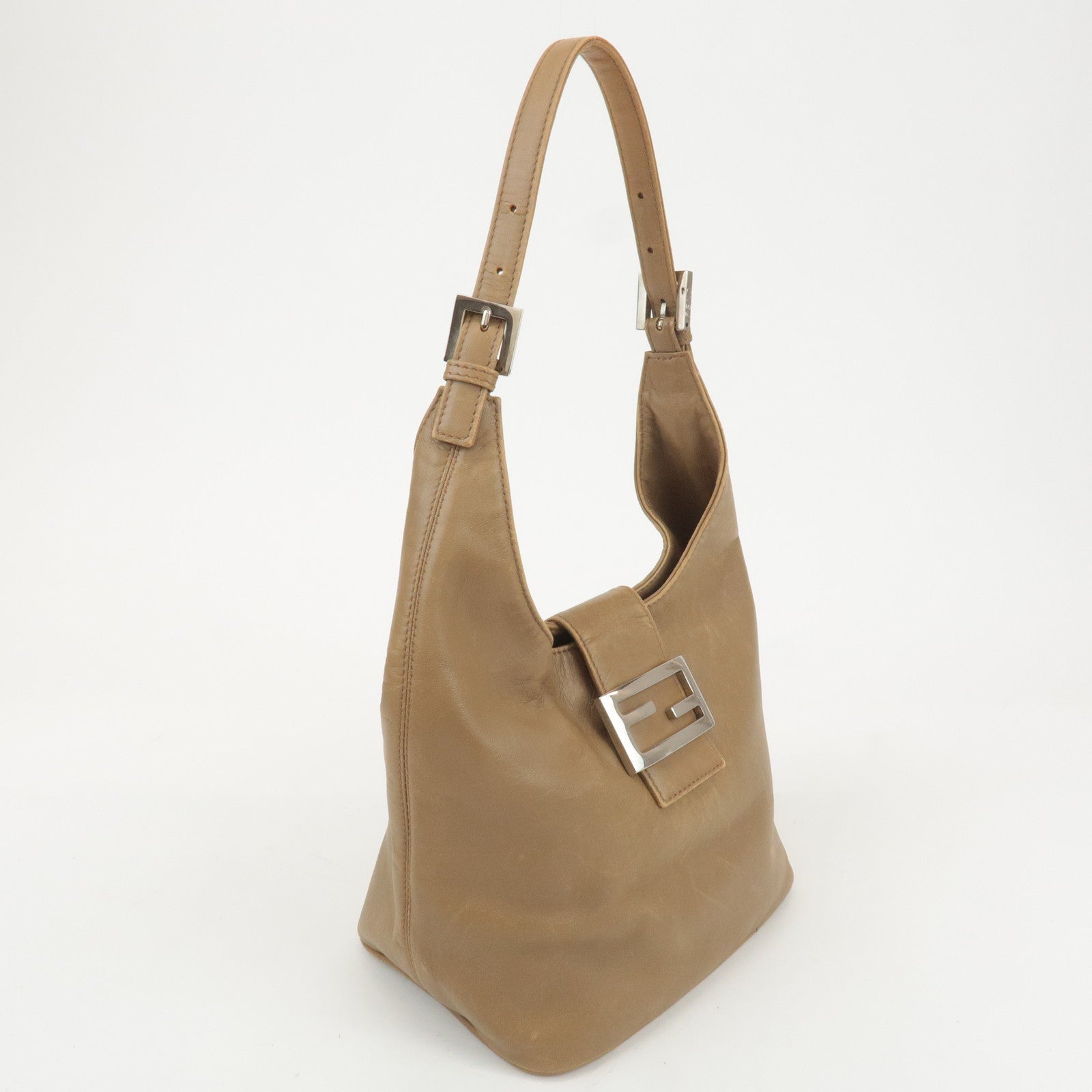 FENDI Leather One-Shoulder Bag Hand Bag Beige 26686