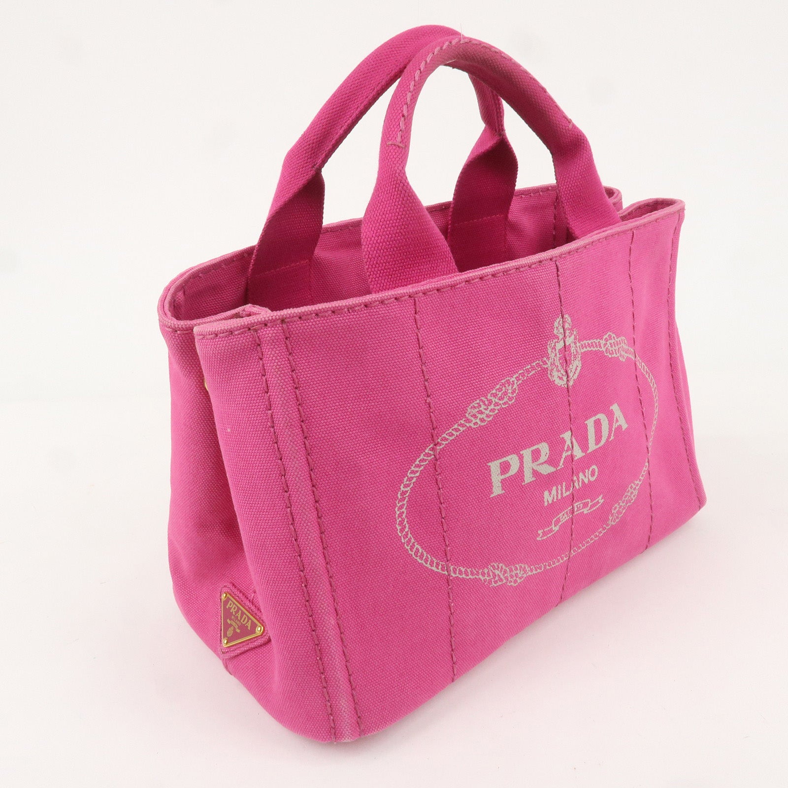 PRADA Logo Canapa Mini Canvas Hand Bag Tote Bag Pink BN2439