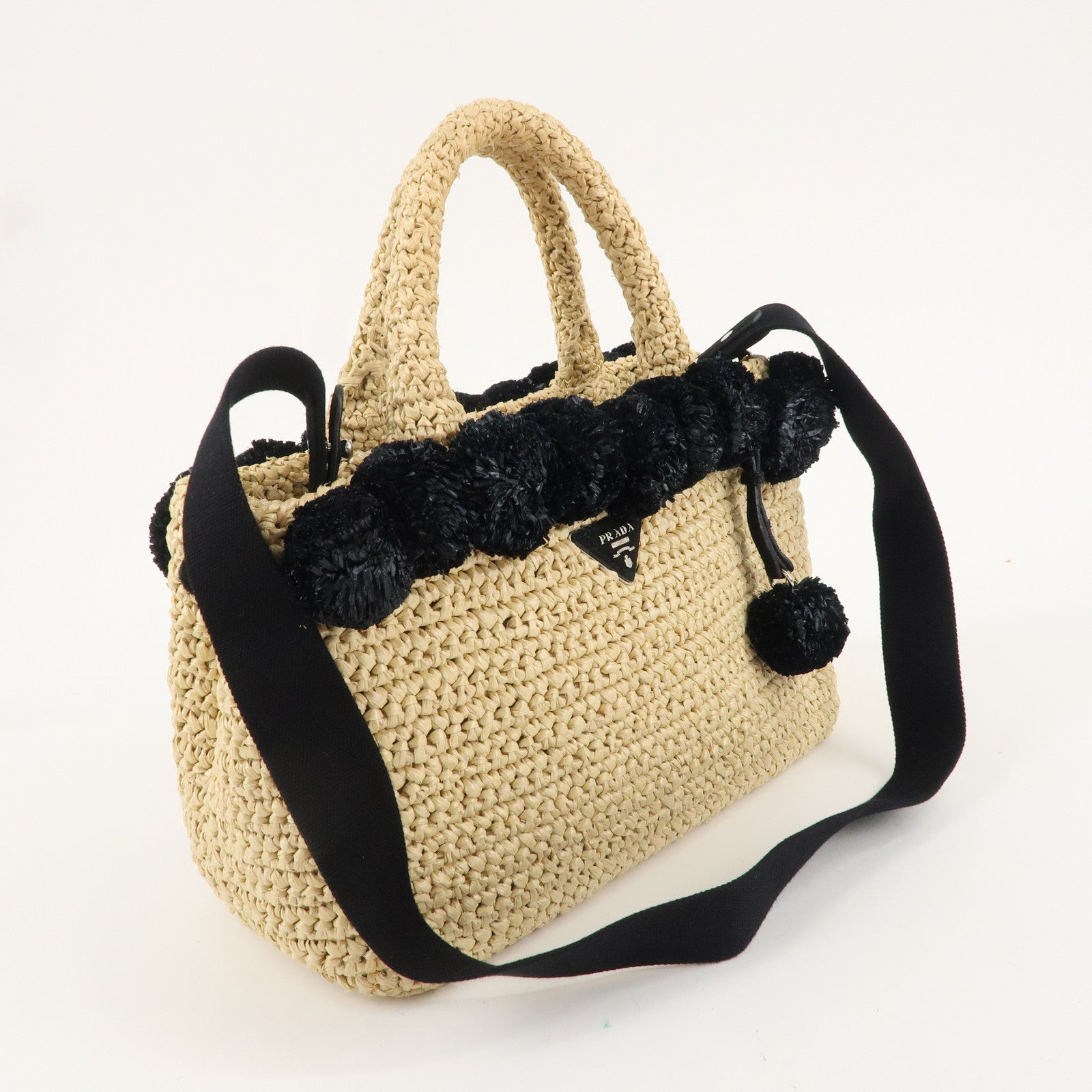 PRADA Raffia 2Way Bag Straw Bag Hand Bag Beige 1BG889