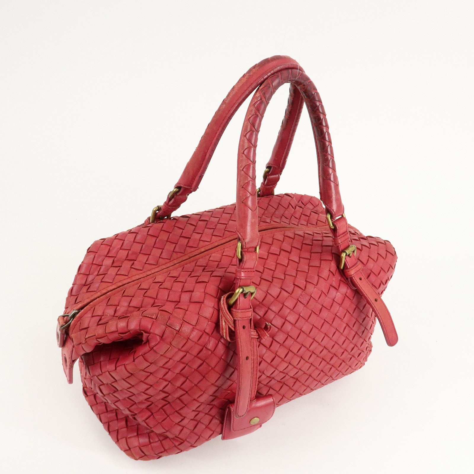 BOTTEGA VENETA Intrecciato Leather Montaigne Boston Bag Red