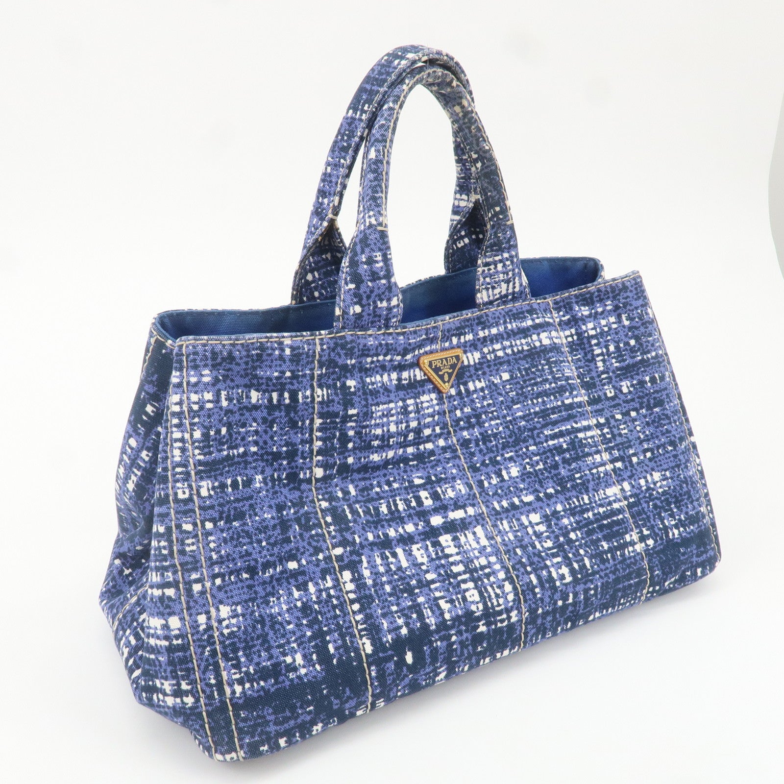 PRADA Canapa Large Canvas Tote Bag Hand Bag Blue B1872B