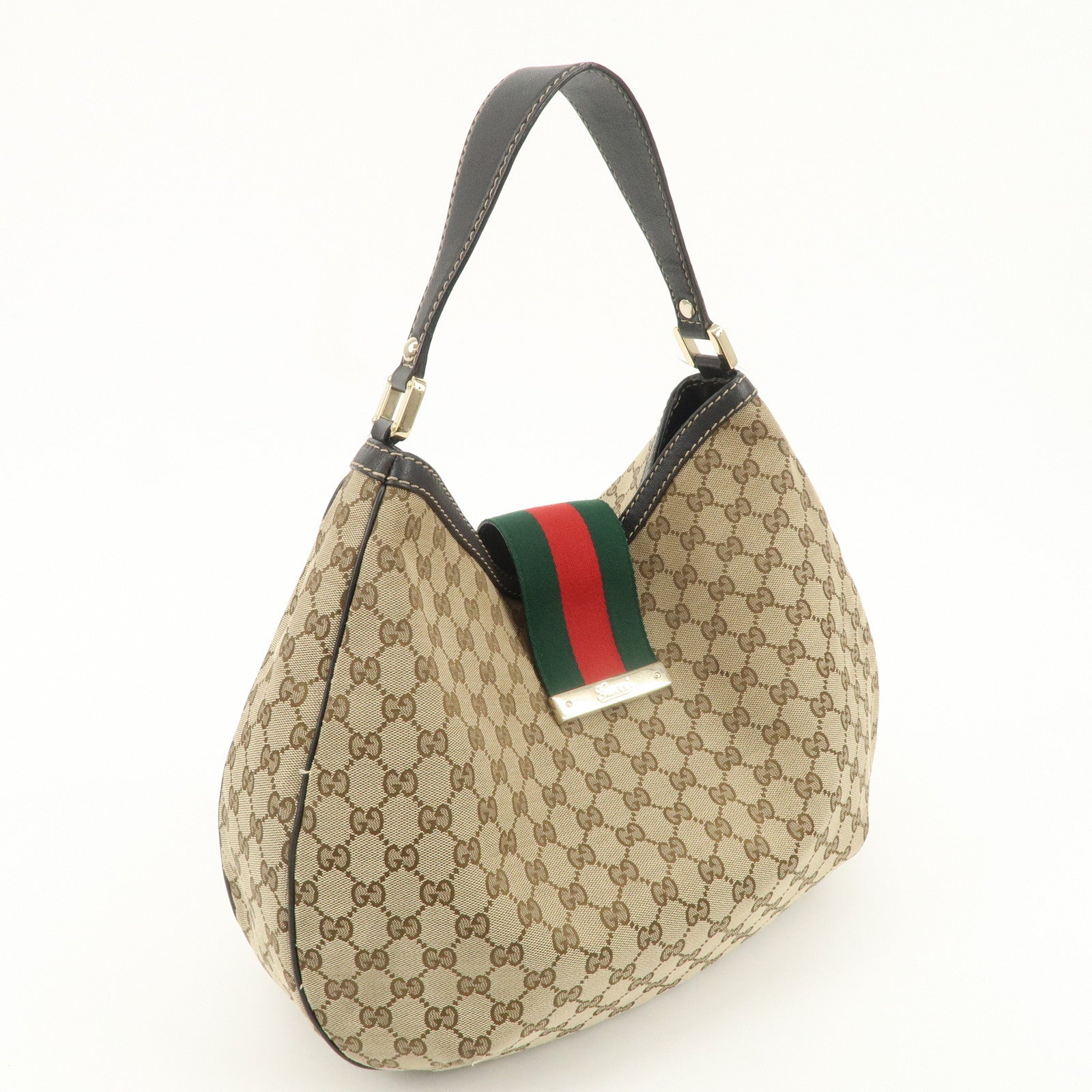 GUCCI Sherry GG Canvas Leather Shoulder Bag Beige Black 233604 Used