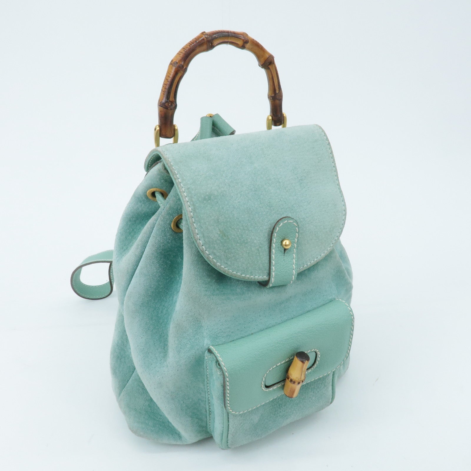 GUCCI Bamboo Suede Leather Mini Back Pack Green 003.2058.0030