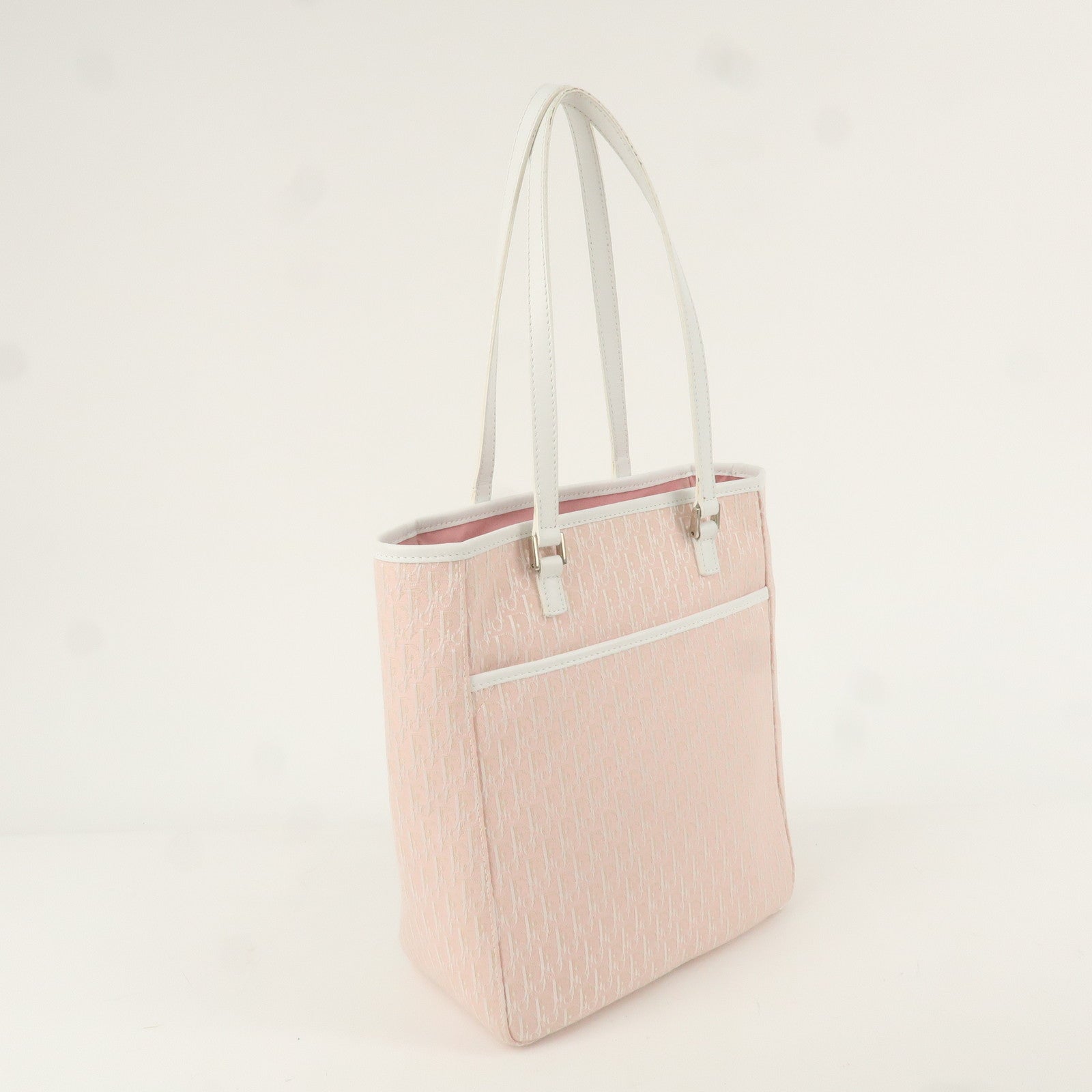 Christian Dior Trotter Canvas Leather Tote Bag Pink White