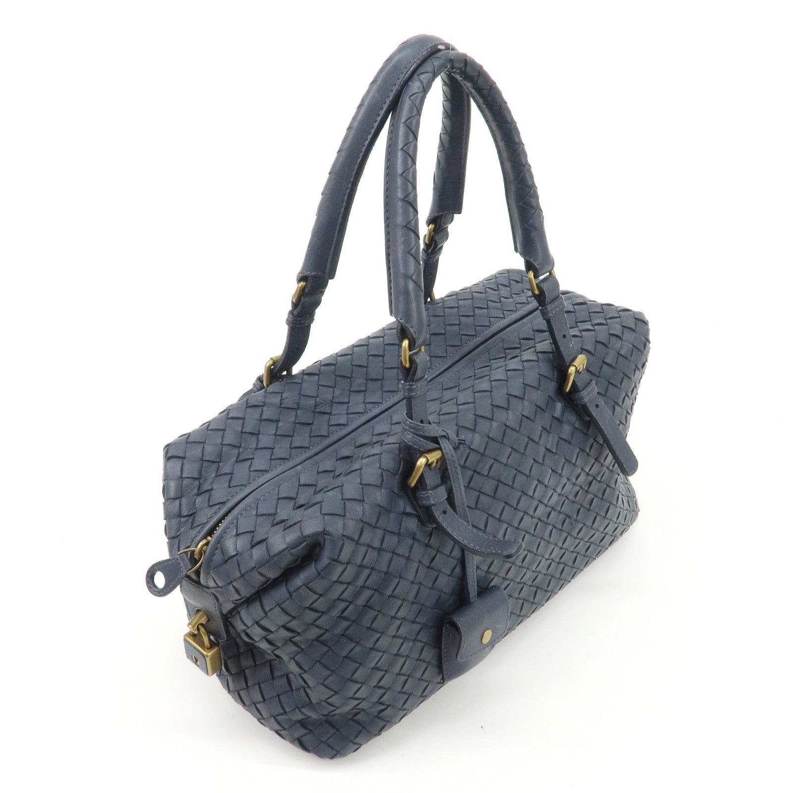 BOTTEGA VENETA Intrecciato Leather Hand Bag Shoulder Bag Navy