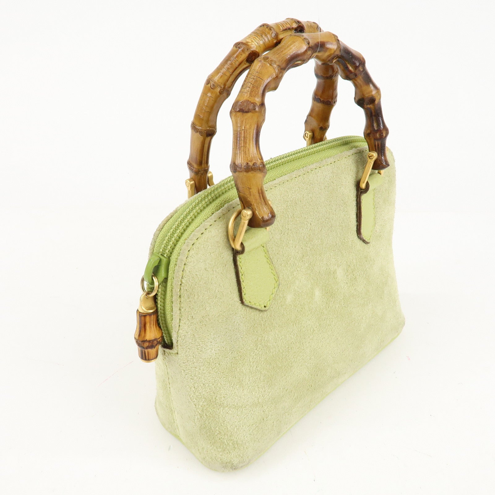 GUCCI Bamboo Suede Leather 2WAY Shoulder Bag Green 007.2032