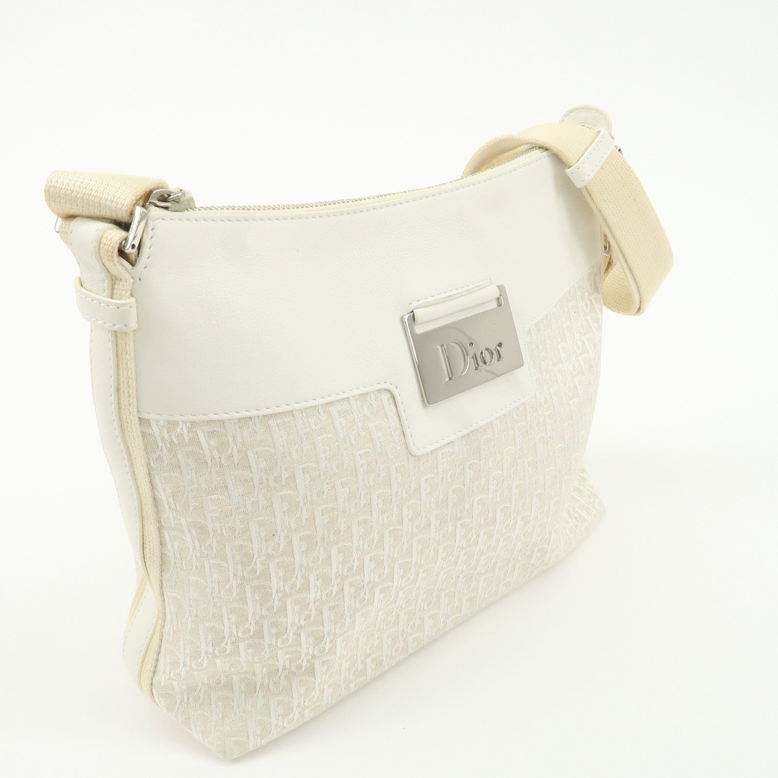 Christian Dior Trotter Canvas Leather Shoulder Bag Hand Bag Ivory Used