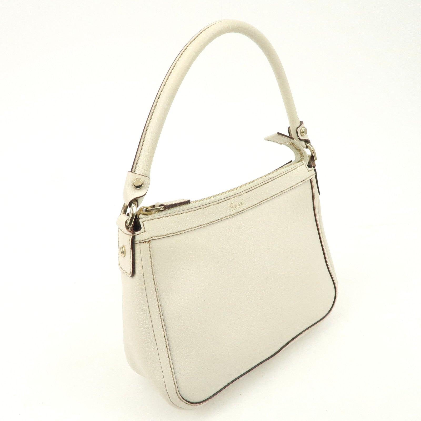 GUCCI Leather Shoulder Bag Hand Bag Gold HDW White 146244 Used