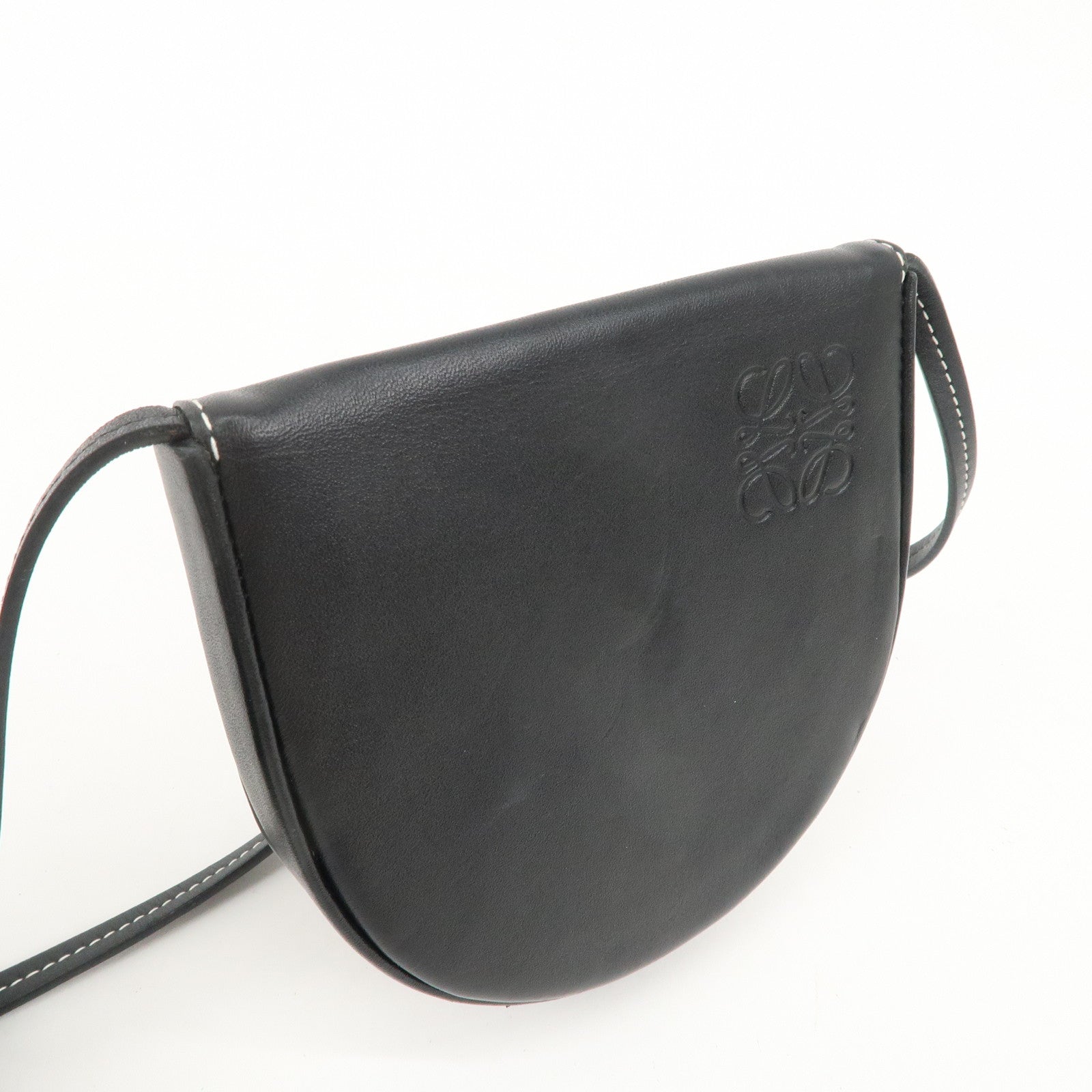 LOEWE Anagram Leather Shoulder Pouch Shoulder Bag Black Used