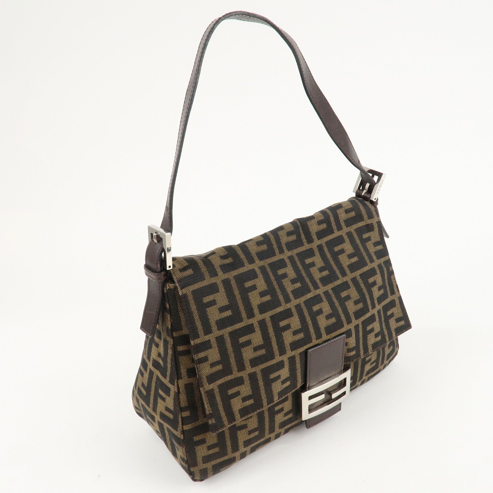 FENDI Mamma Baguette Zucca Canvas Leather Shoulder Bag 26325 Used