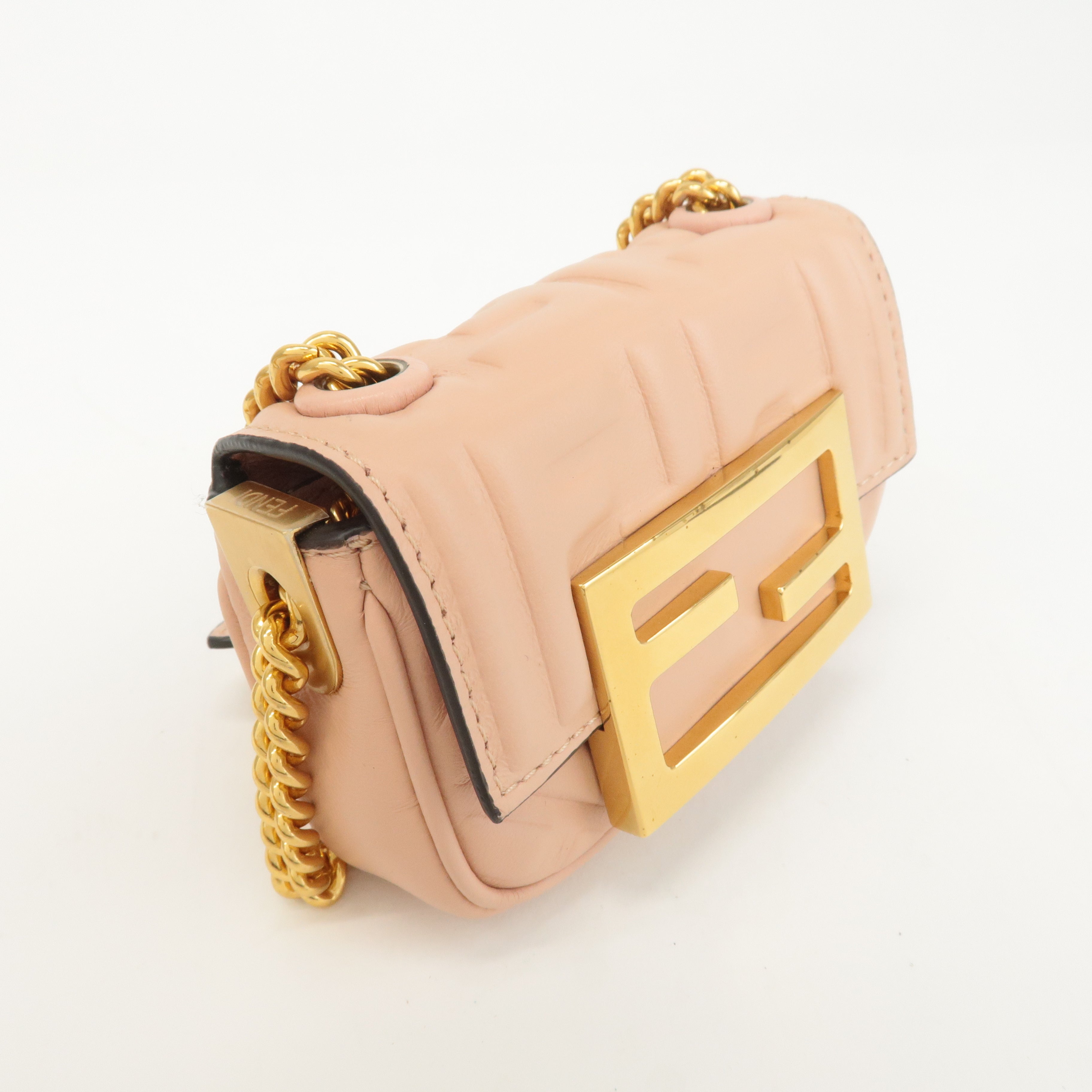 FENDI Leather Nano Baguette Chain Shoulder Bag Baby Pink 7AS143