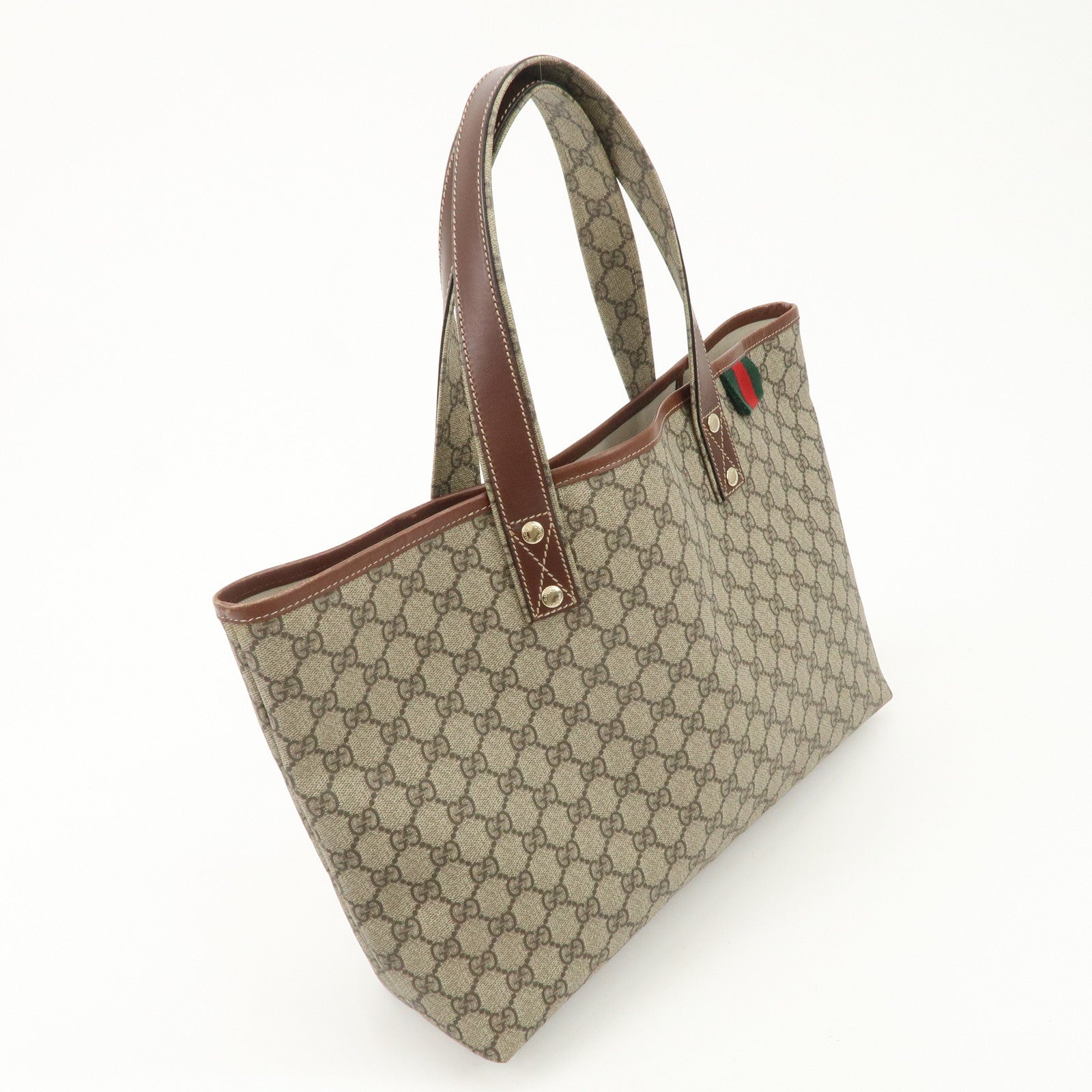 GUCCI GG Plus Leather Tote Bag Shoulder Bag Beige Brown 211134 Used