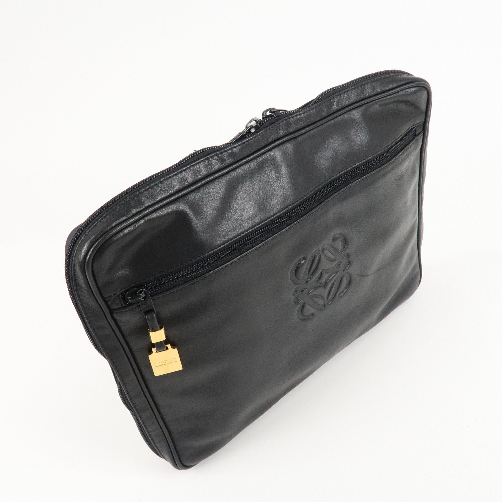 LOEWE Anagram Leather Clutch Bag Second Bag Black Used