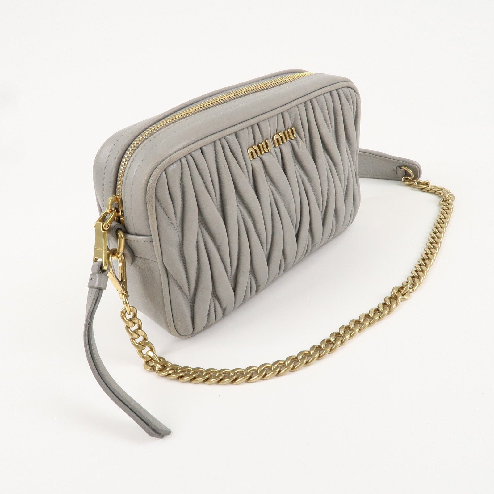 MIU MIU Matelasse Leather Chain Shoulder Bag Gray