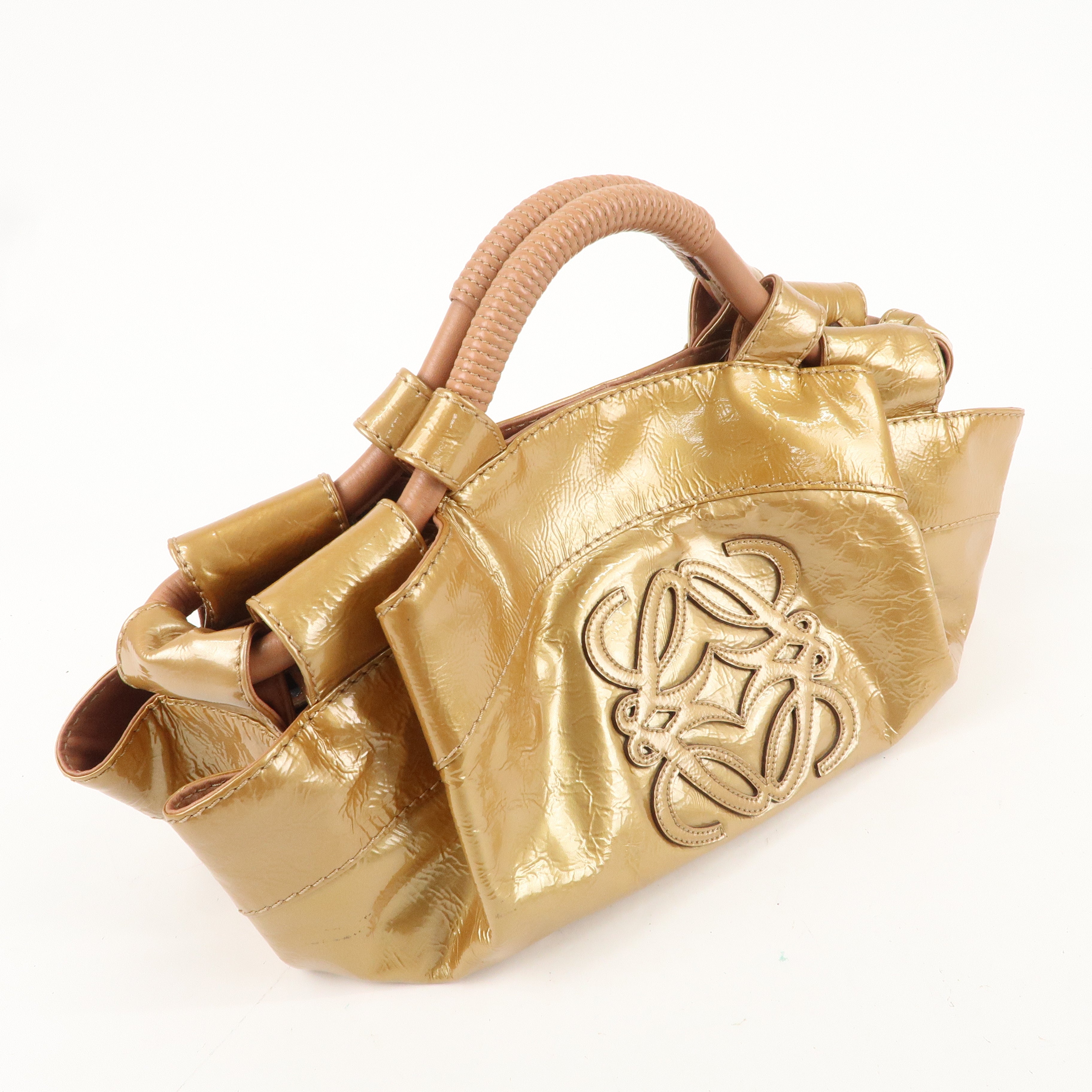 LOEWE Anagram Patent Leather Nappa Aire Hand Bag Gold