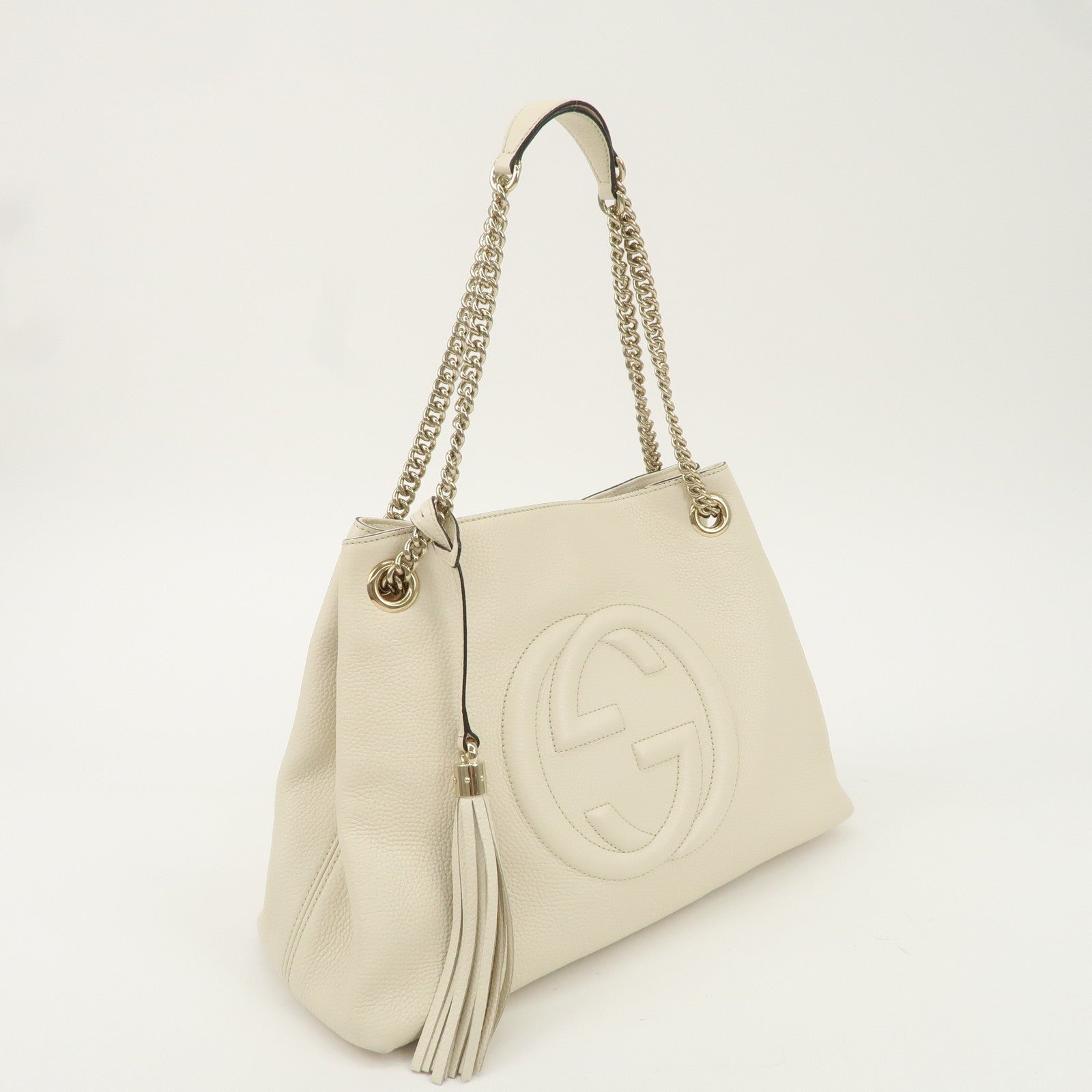 GUCCI SOHO Interlocking G Leather Chain Shoulder Bag Ivory 536196