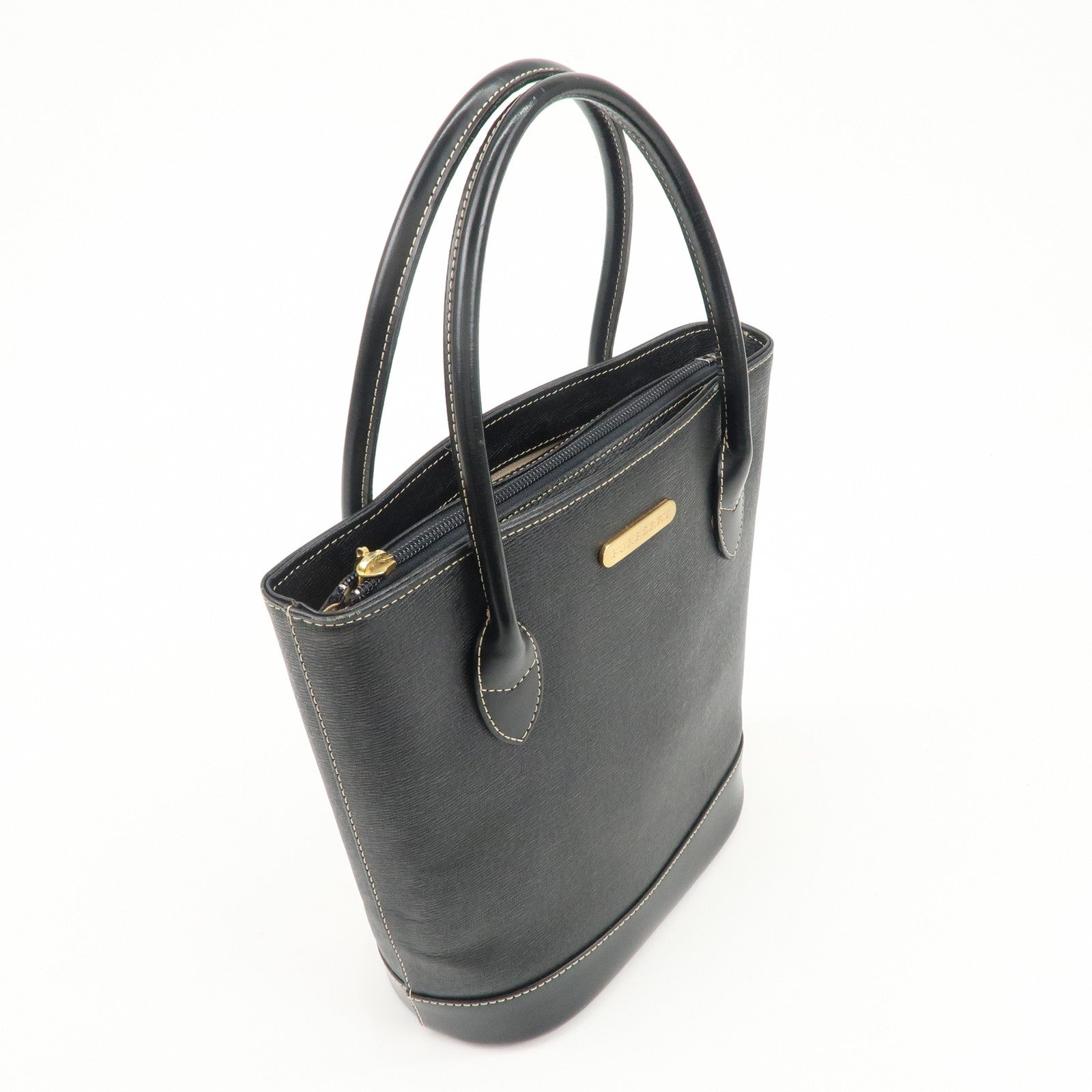 BURBERRY Logo Leather Tote Bag Hand Bag Black